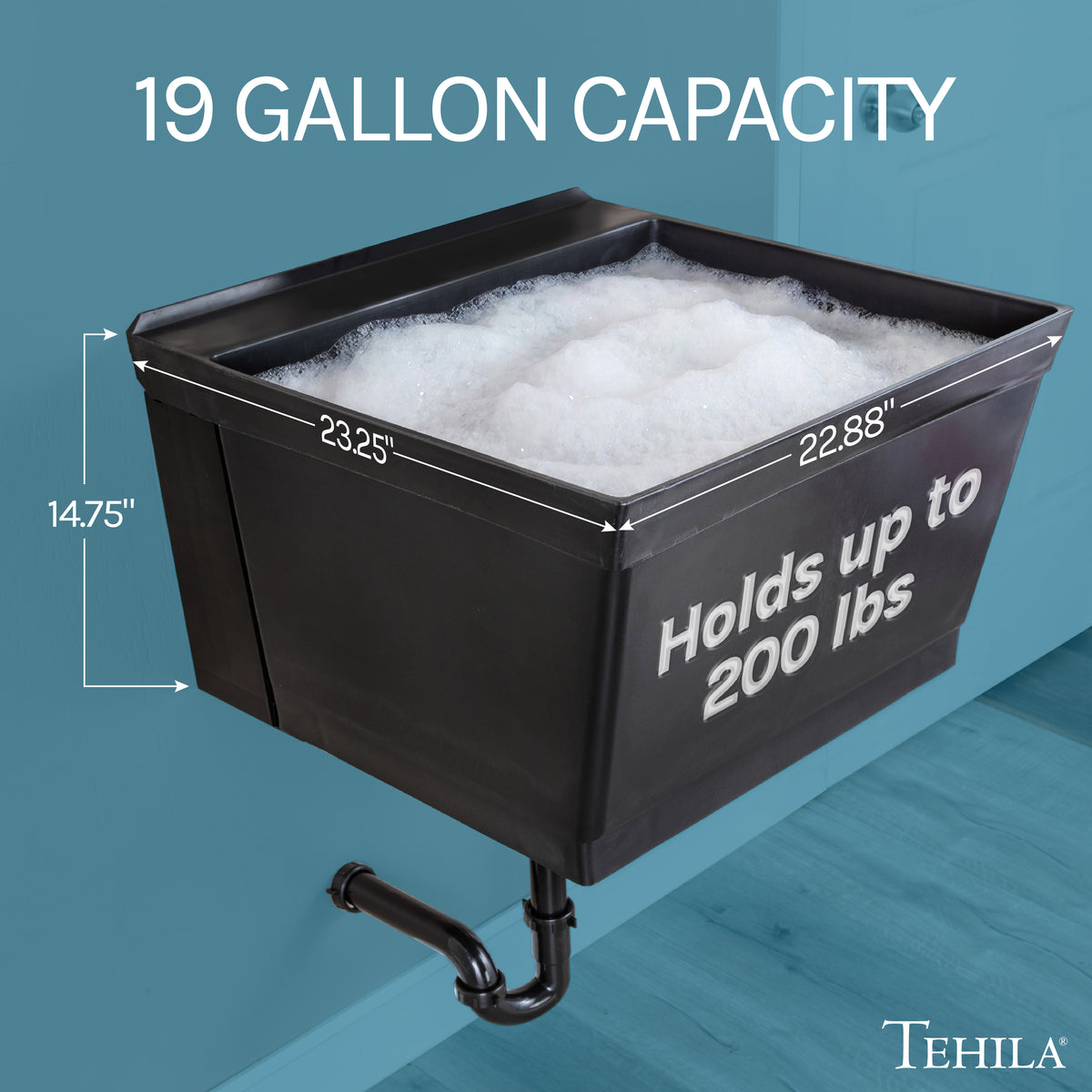 Tehila Standard Wall-Mounted Black Utility Sink, No Supply Lines - Utility-Sink.com