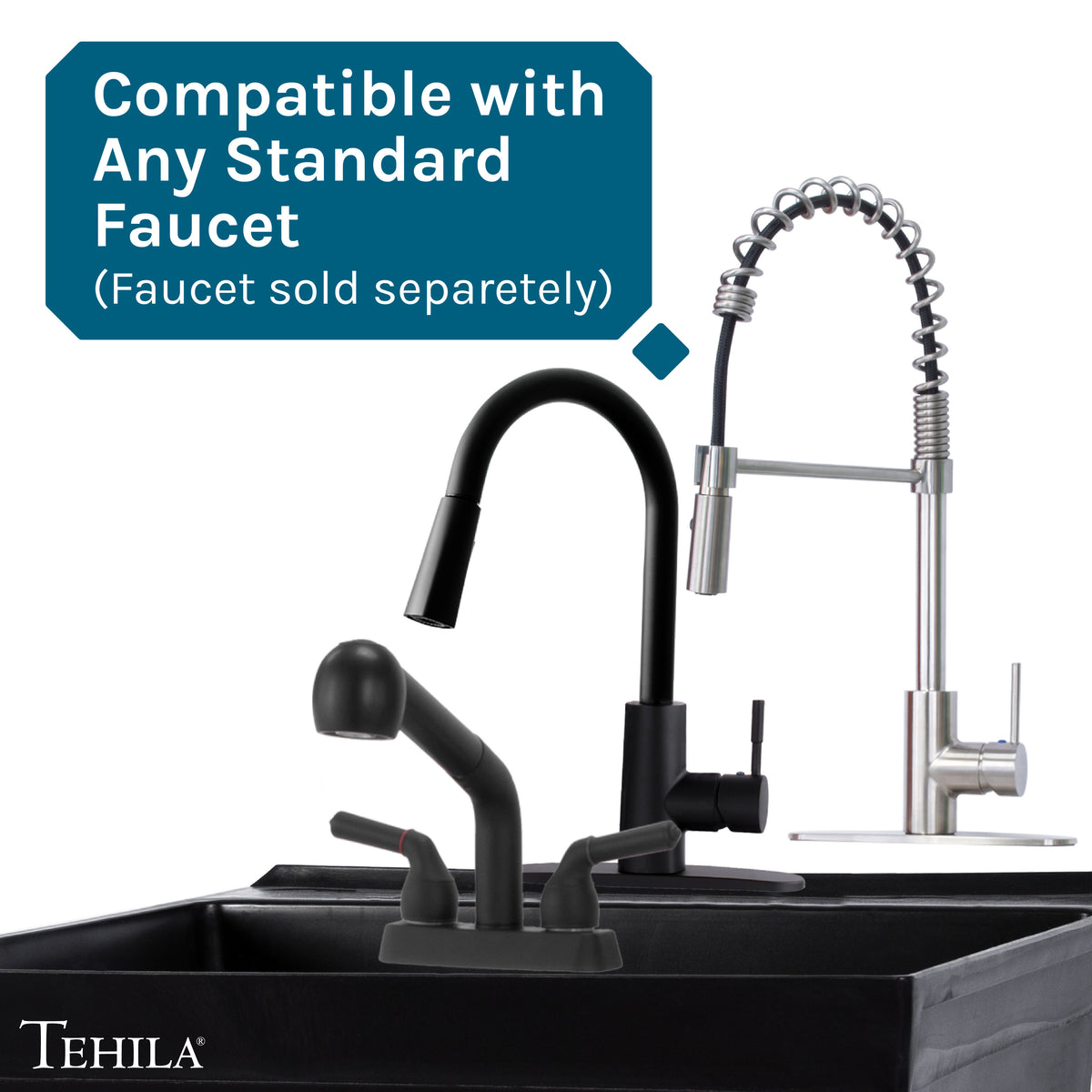 Tehila Standard Wall-Mounted Black Utility Sink, No Supply Lines - Utility-Sink.com