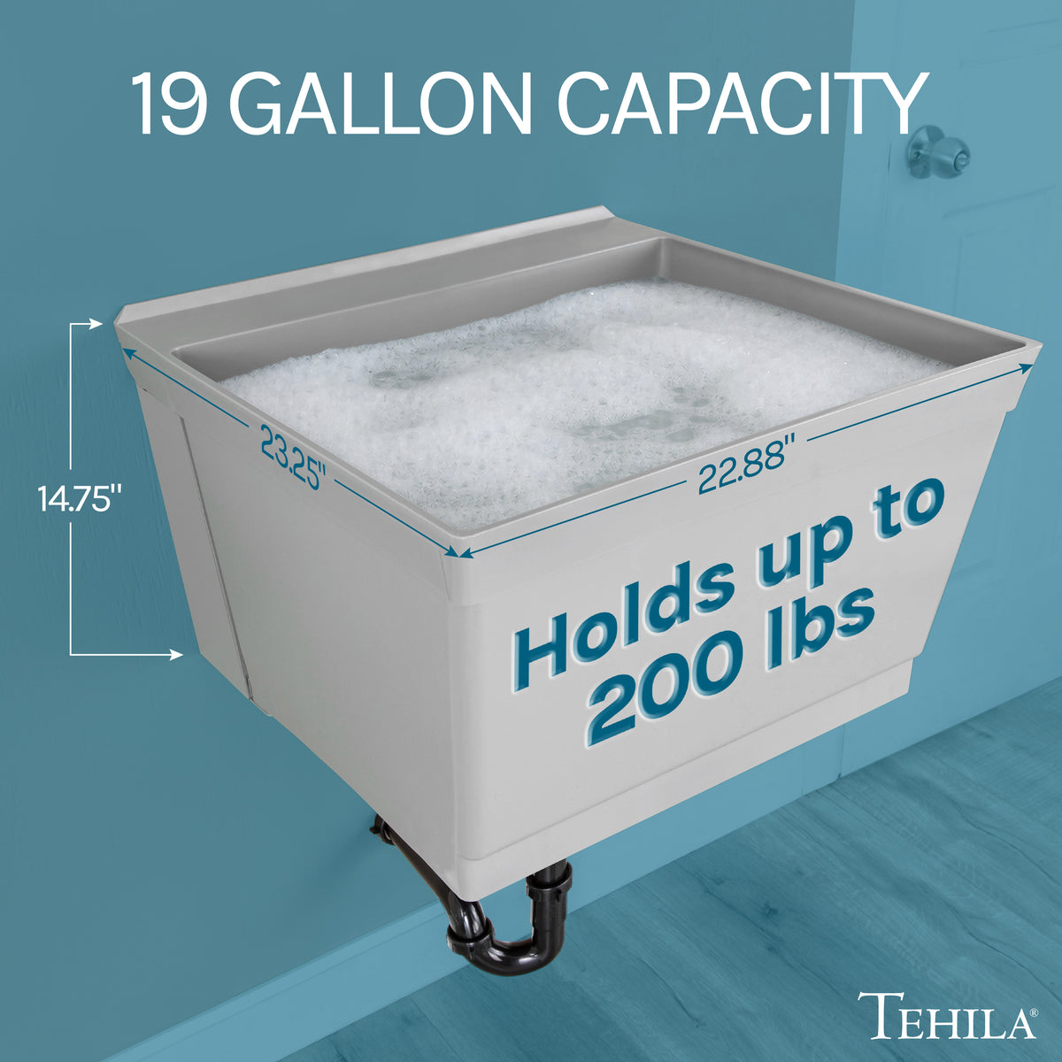 Tehila Standard Wall-Mounted Grey Utility Sink, No Supply Lines - Utility-Sink.com