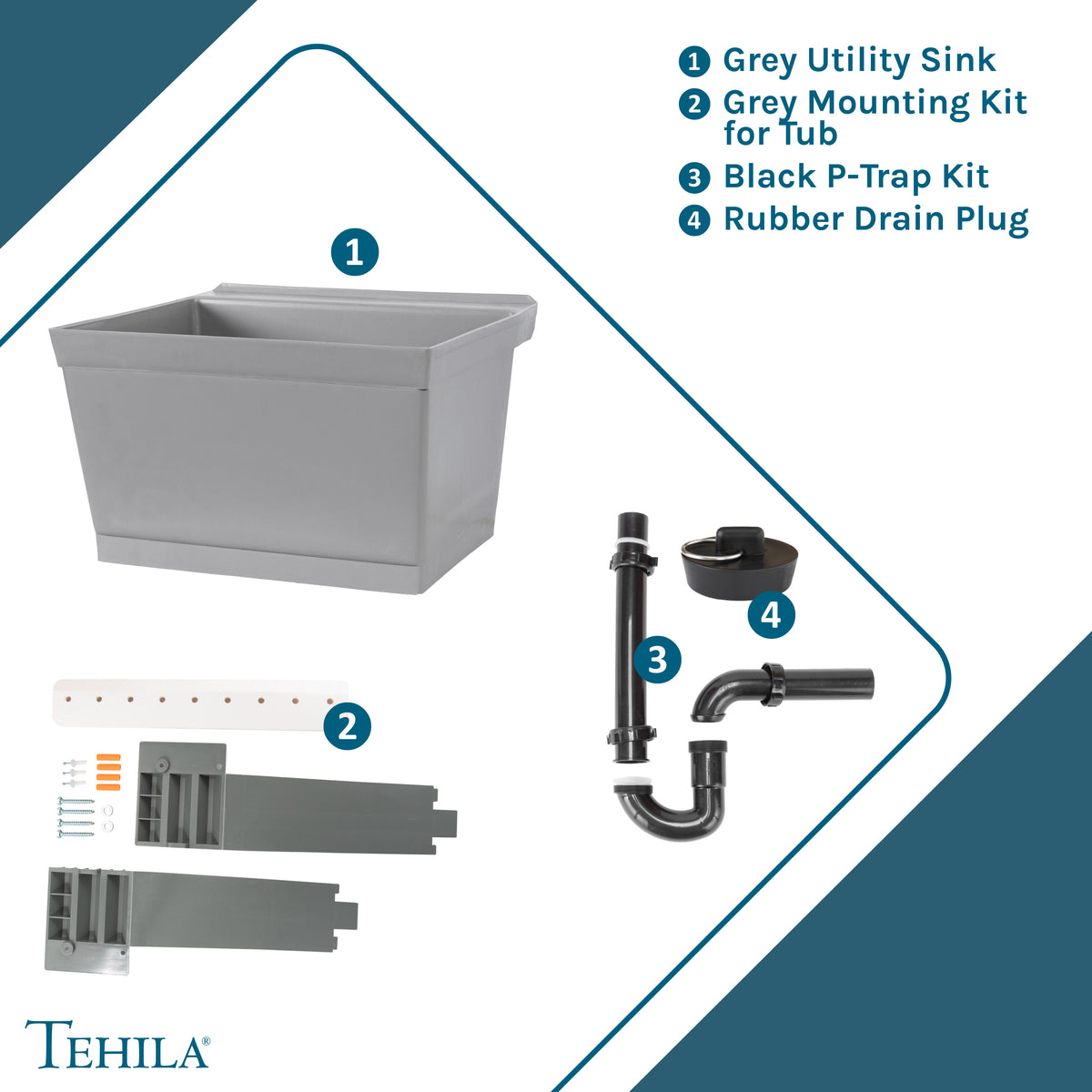 Tehila Standard Wall-Mounted Grey Utility Sink, No Supply Lines - Utility-Sink.com