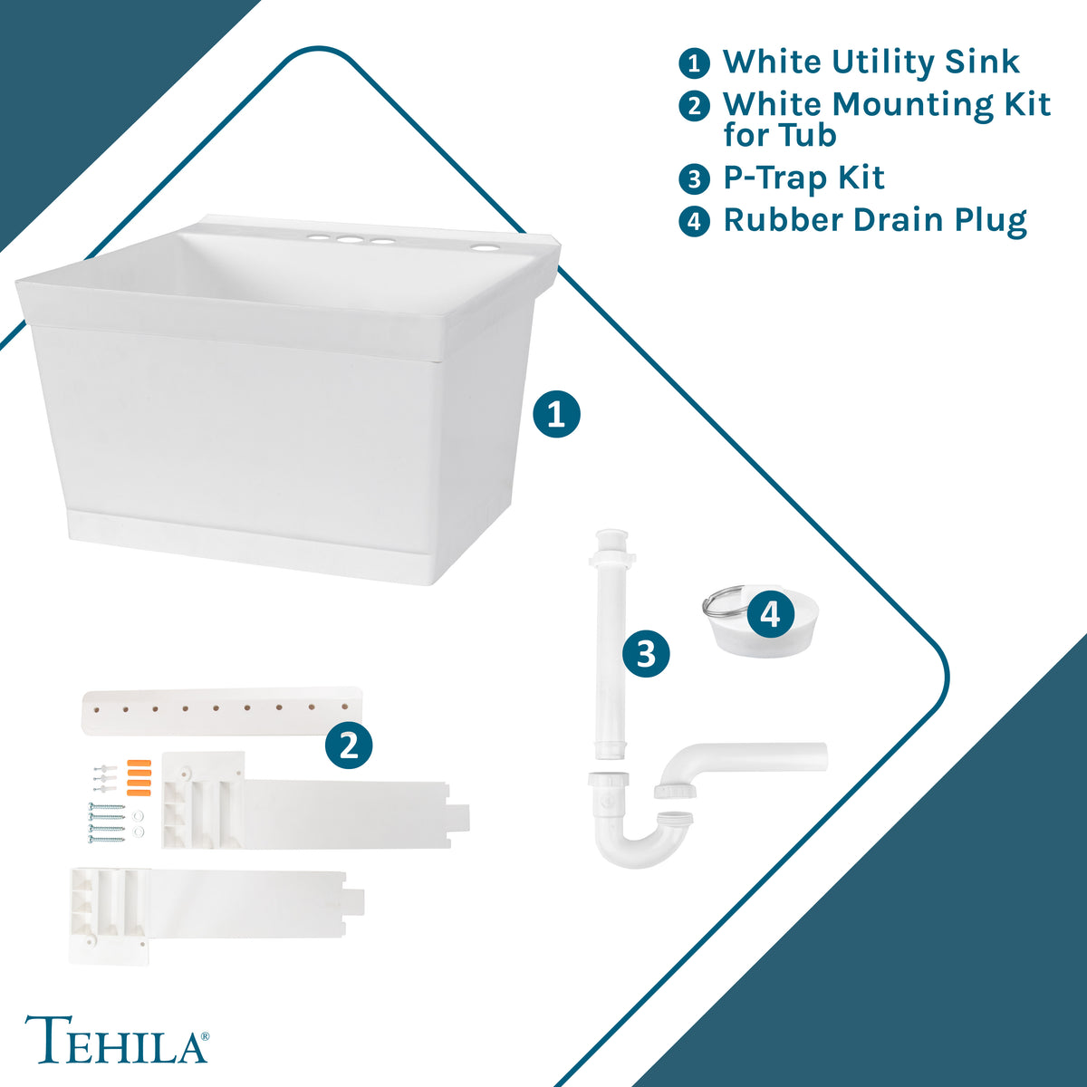 Fregadero de pared Tehila Standard, blanco, sin líneas de suministro