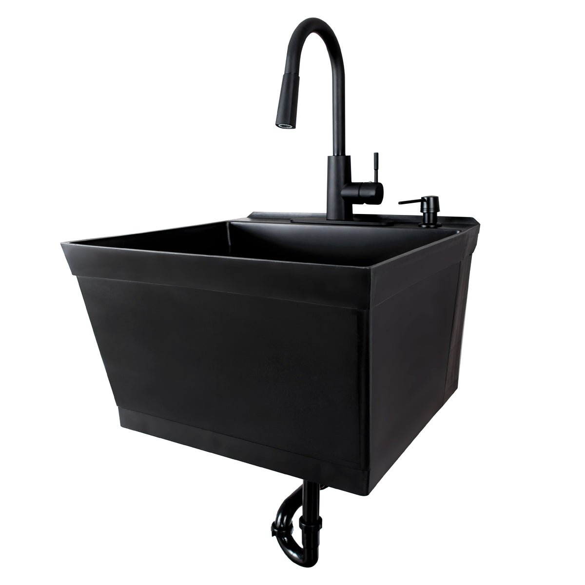 Tehila Standard Wall-Mounted Black Utility Sink with Black Finish Pull-Down Faucet - Utility-Sink.com