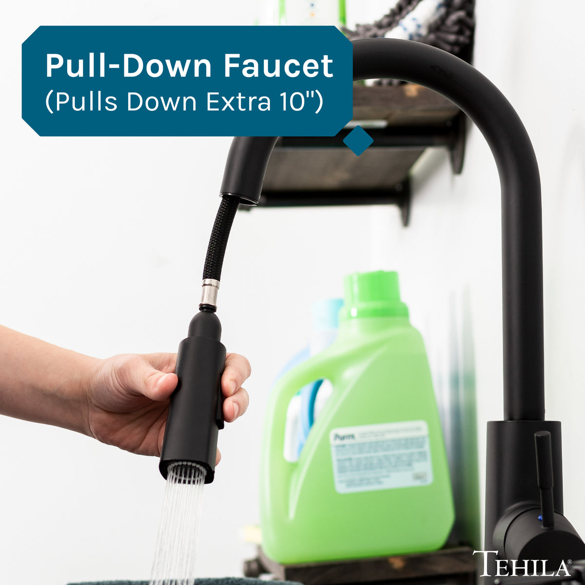 Tehila Standard Wall-Mounted Black Utility Sink with Black Finish Pull-Down Faucet - Utility-Sink.com