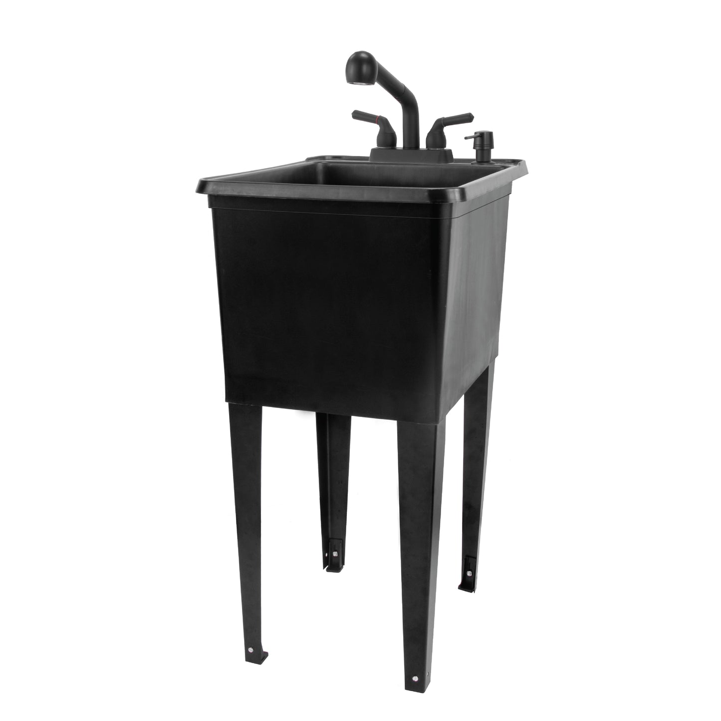 Tehila Space Saver Freestanding Black Utility Sink with Black Finish Pull-Out Faucet - Utility-Sink.com