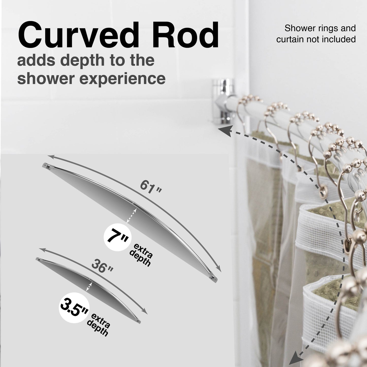 36 in. to 61 in. Curved Shower Rod (Chrome Finish) - Utility-Sink.com