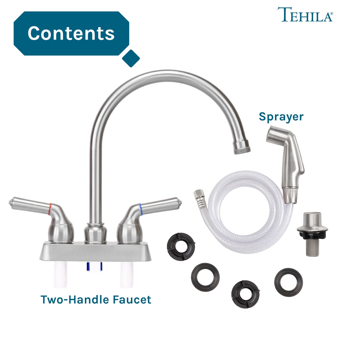 Tehila Stainless Steel Finish Gooseneck Faucet with Side Sprayer - Utility sinks vanites Tehila