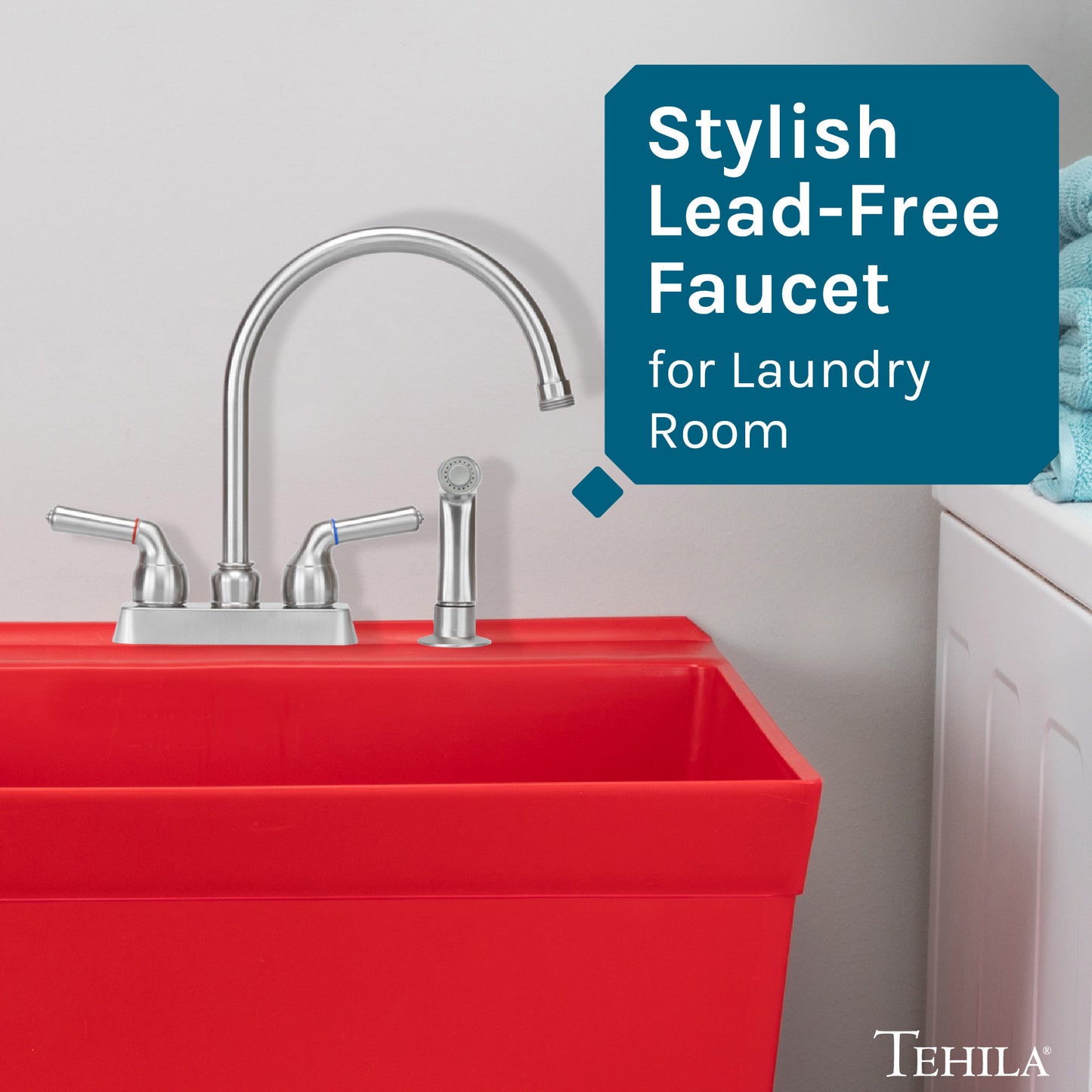 Tehila Stainless Steel Finish Gooseneck Faucet with Side Sprayer - Utility sinks vanites Tehila