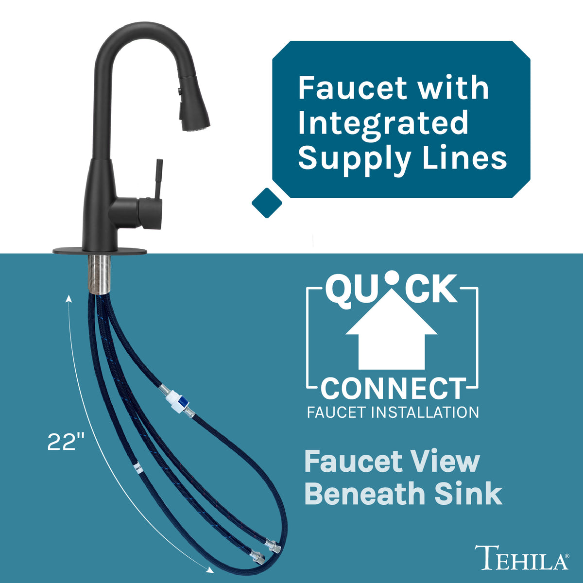 Tehila Black Finish Low Profile Pull-Down Faucet - Utility sinks vanites Tehila