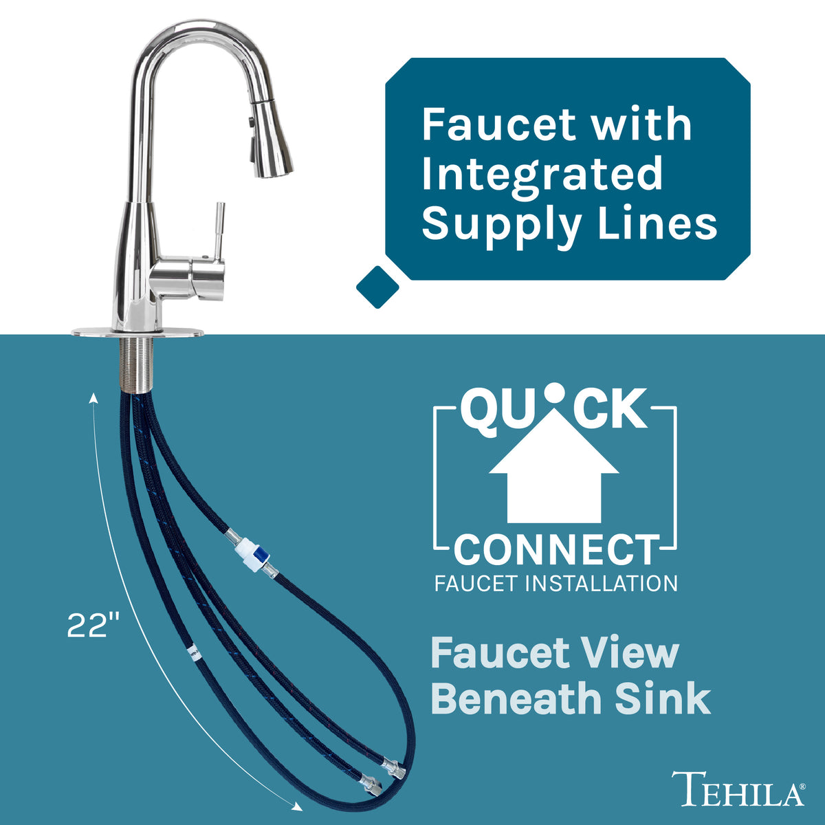 Tehila Chrome Finish Low Profile Pull-Down Faucet - Utility sinks vanites Tehila