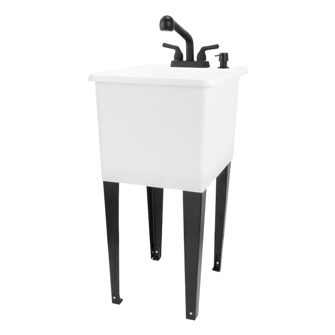 Tehila Space Saver Freestanding White Utility Sink with Black Finish Pull-Out Faucet - Utility sinks vanites Tehila