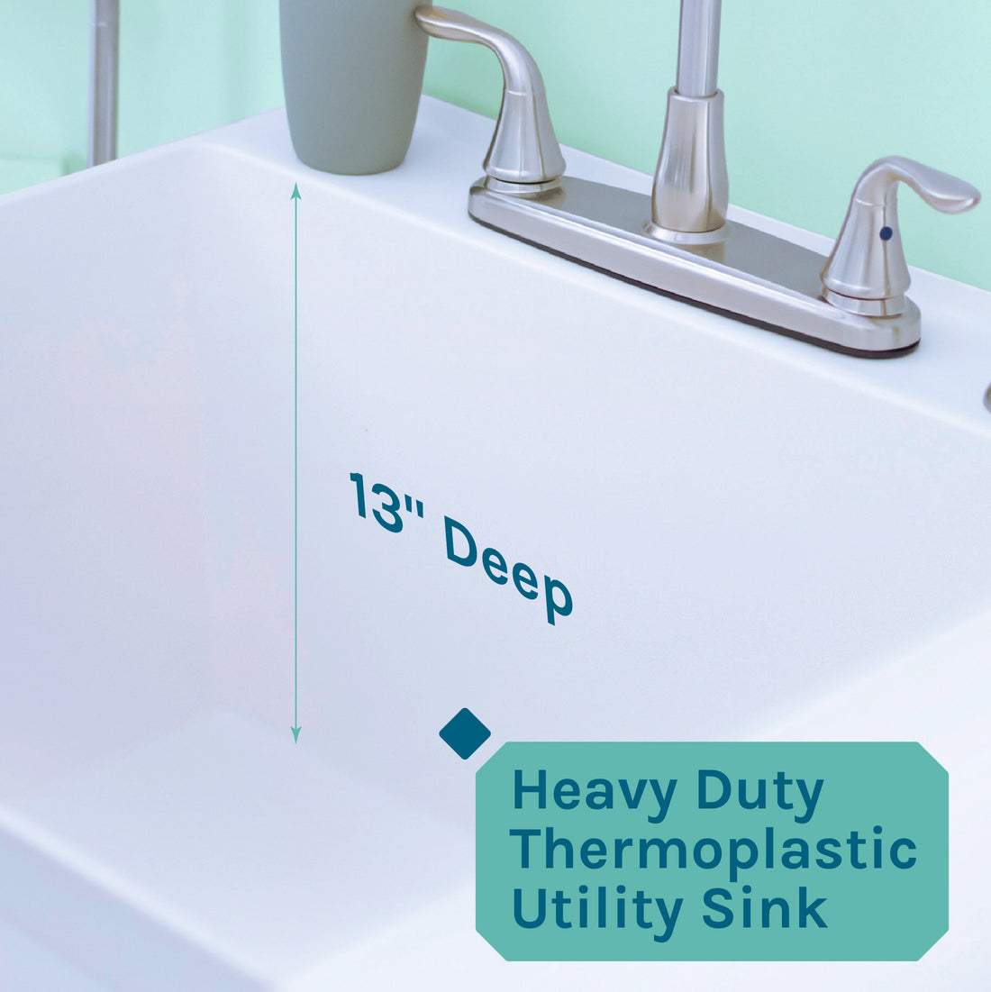 Tehila Standard Freestanding White Utility Sink with Grey Legs and Stainless Steel Finish Wide-set Gooseneck Faucet with Side Sprayer - Utility sinks vanites Tehila