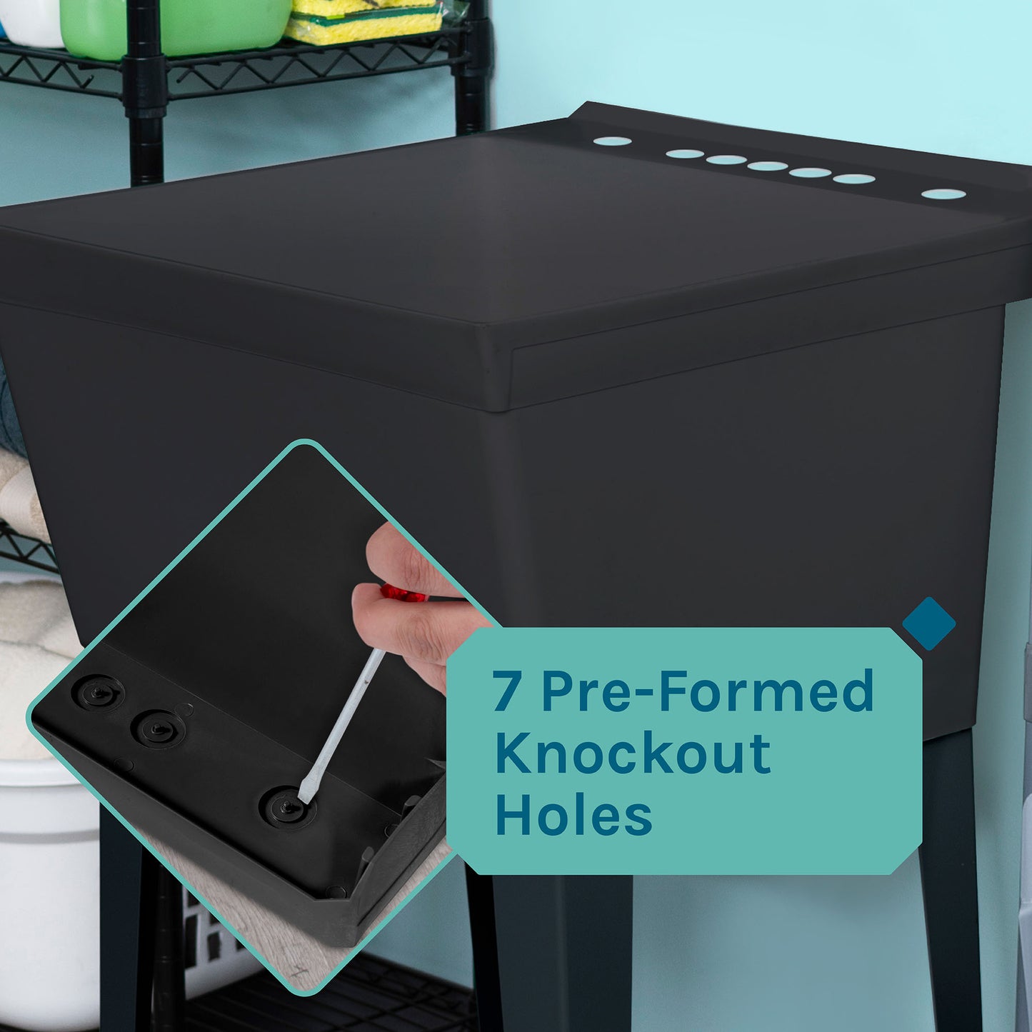 Tehila Standard Freestanding Black Utility Sink with Black Legs, Water Supply Lines Included - Utility sinks vanites Tehila