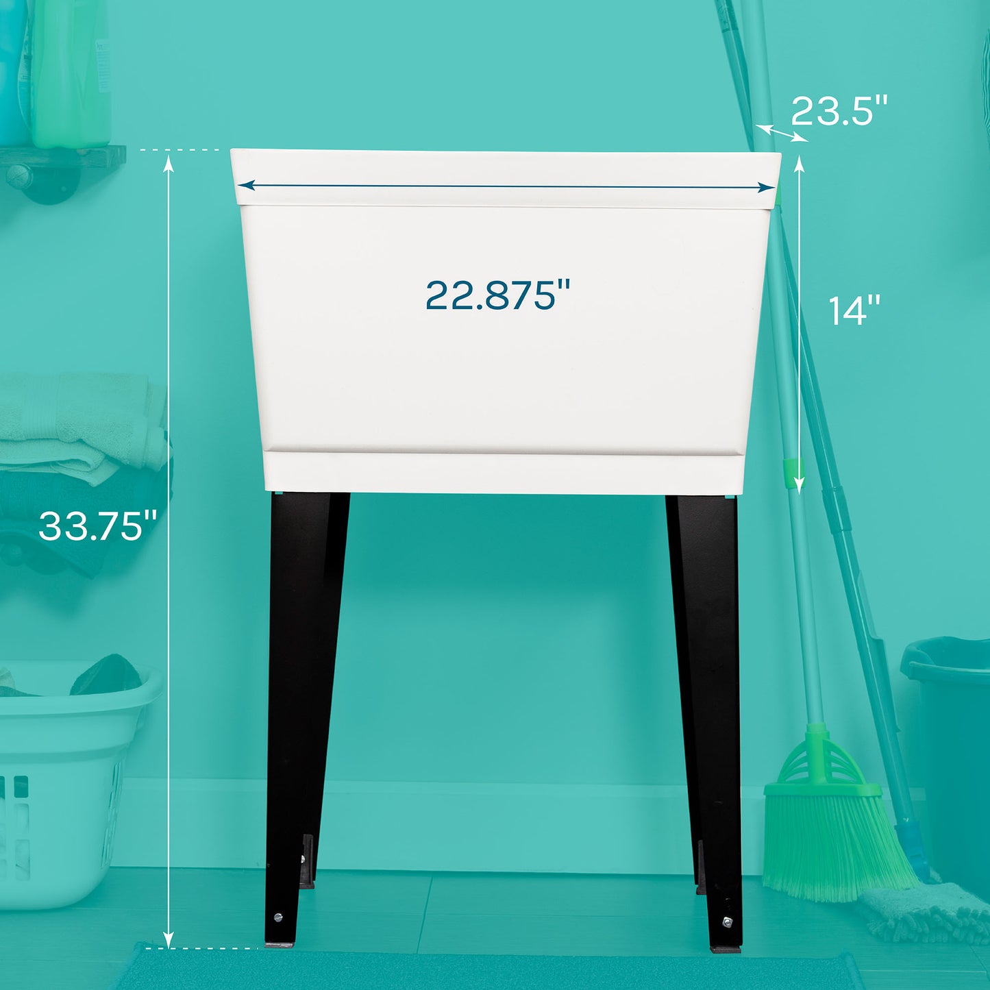 Tehila Standard Freestanding White Utility Sink with Black Legs, Water Supply Lines Included - Utility sinks vanites Tehila