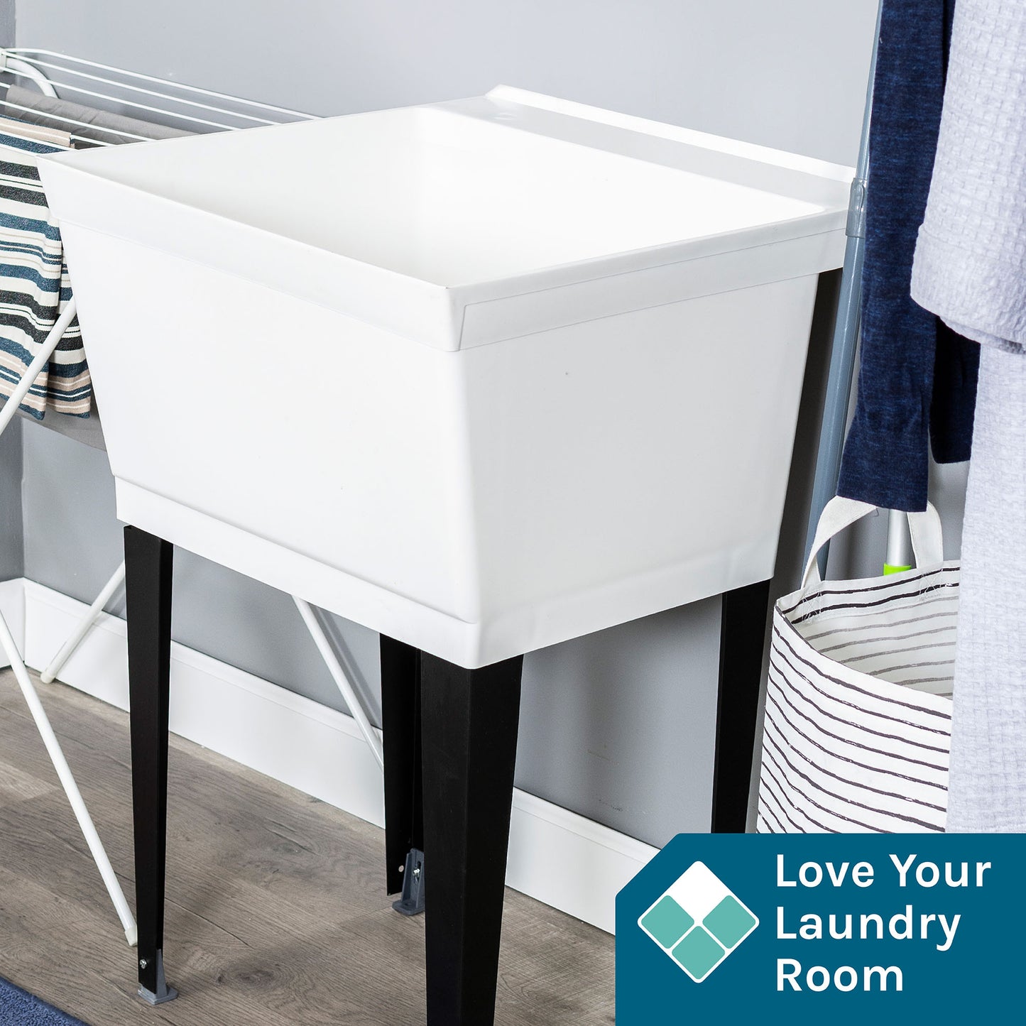 Tehila Standard Freestanding White Utility Sink with Black Legs, Water Supply Lines Included - Utility sinks vanites Tehila