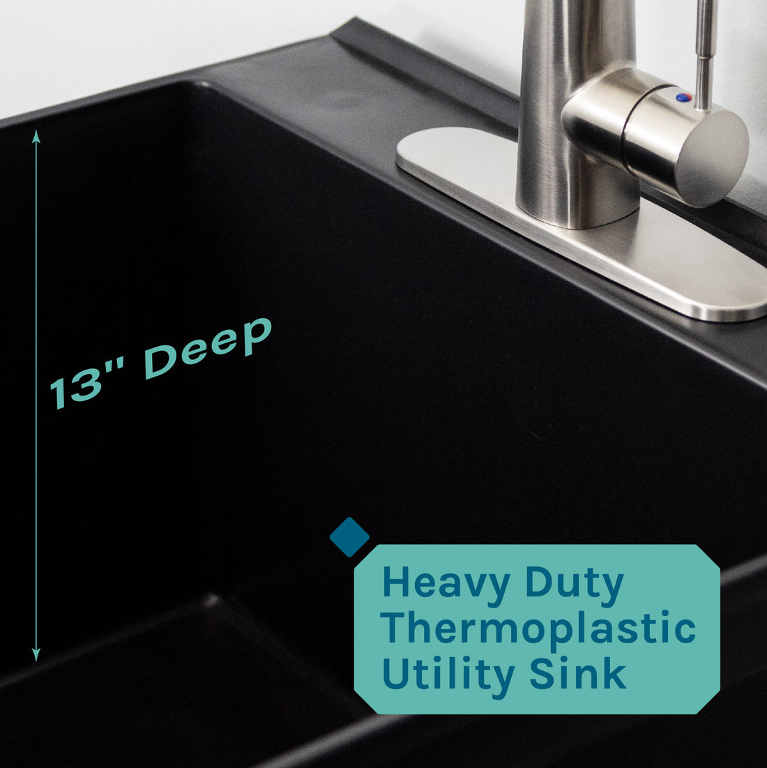 Tehila Standard Freestanding Black Utility Sink with Stainless Steel Finish High-Arc Pull-Down Faucet - Utility sinks vanites Tehila