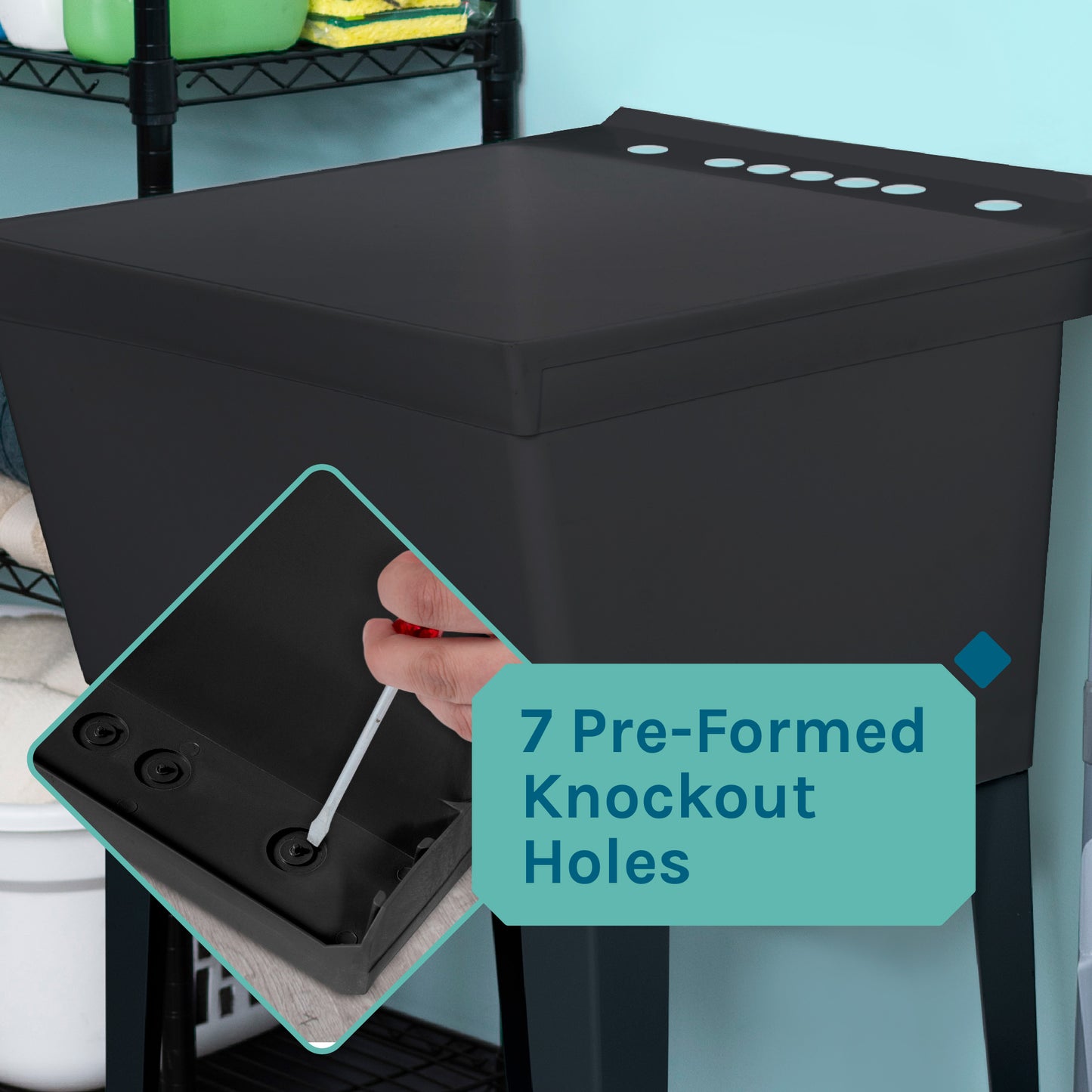 Tehila Standard Freestanding Black Utility Sink with Stainless Steel Finish High-Arc Pull-Down Faucet - Utility sinks vanites Tehila