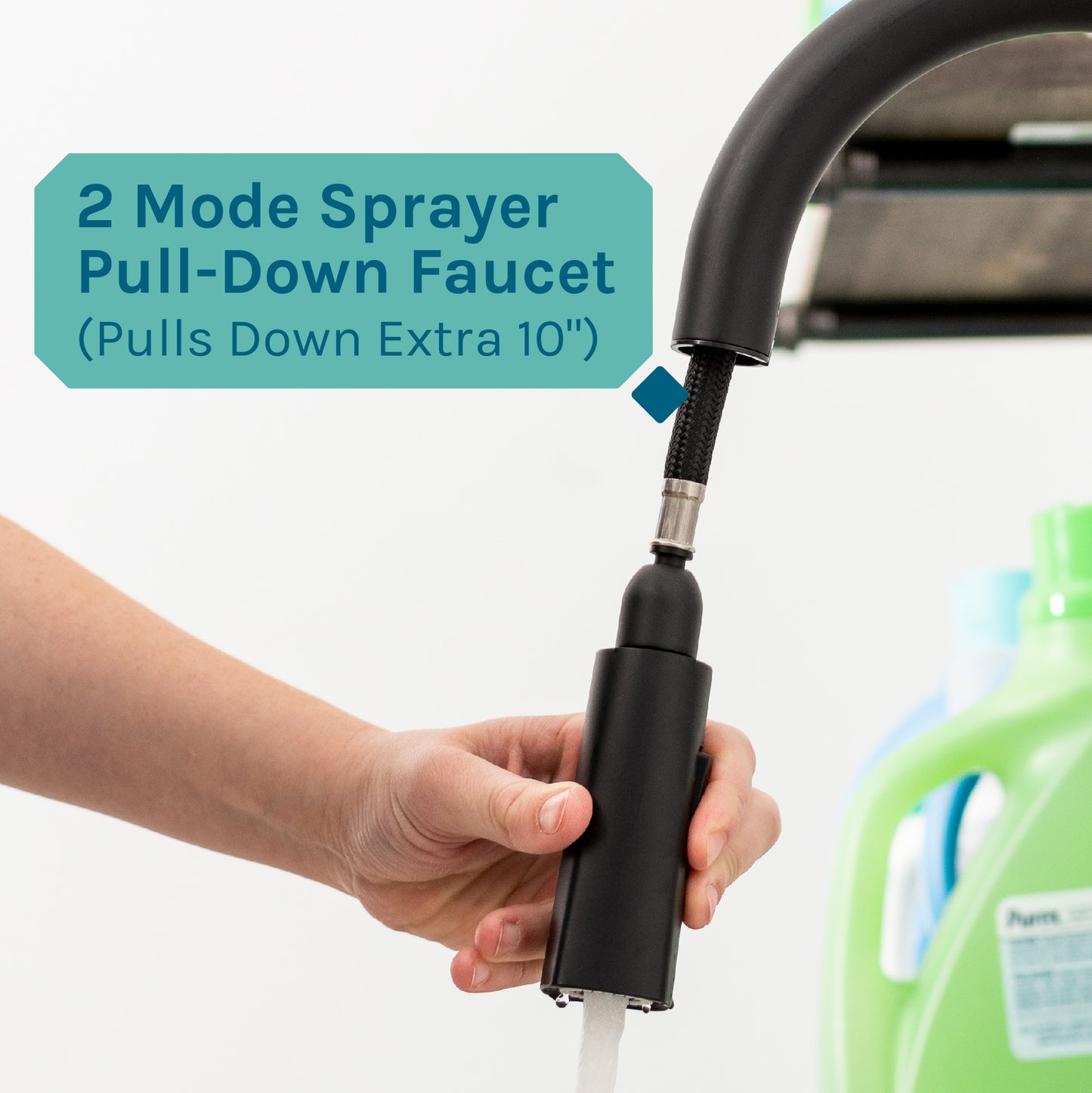 Tehila Standard Freestanding White Utility Sink with Black Finish High-Arc Pull-Down Faucet and Soap Dispenser - Utility sinks vanites Tehila