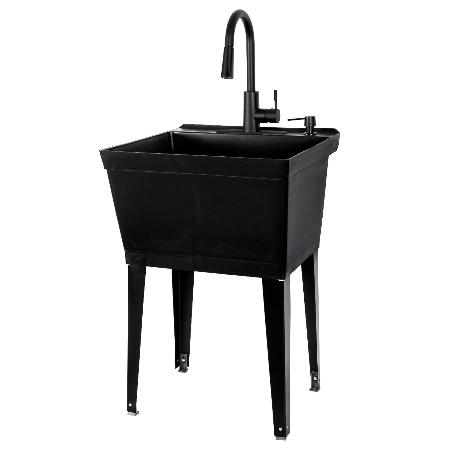 Tehila Standard Freestanding Black Utility Sink with Black Finish High-Arc Pull-Down Faucet and Soap Dispenser - Utility sinks vanites Tehila