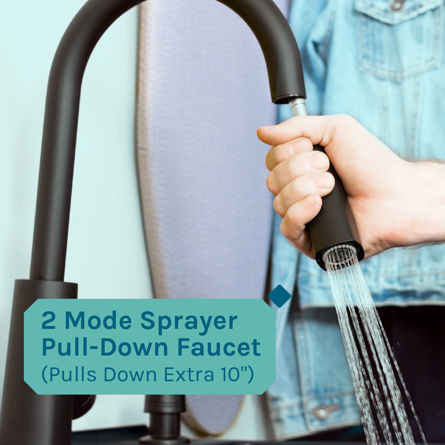 Tehila Standard Freestanding Black Utility Sink with Black Finish High-Arc Pull-Down Faucet and Soap Dispenser - Utility sinks vanites Tehila