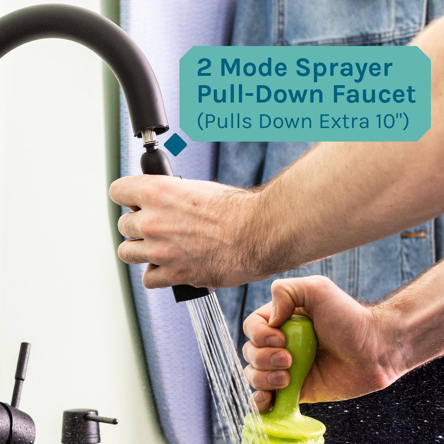 Tehila Standard Freestanding Grey Utility Sink with Black Finish High-Arc Pull-Down Faucet and Soap Dispenser - Utility sinks vanites Tehila