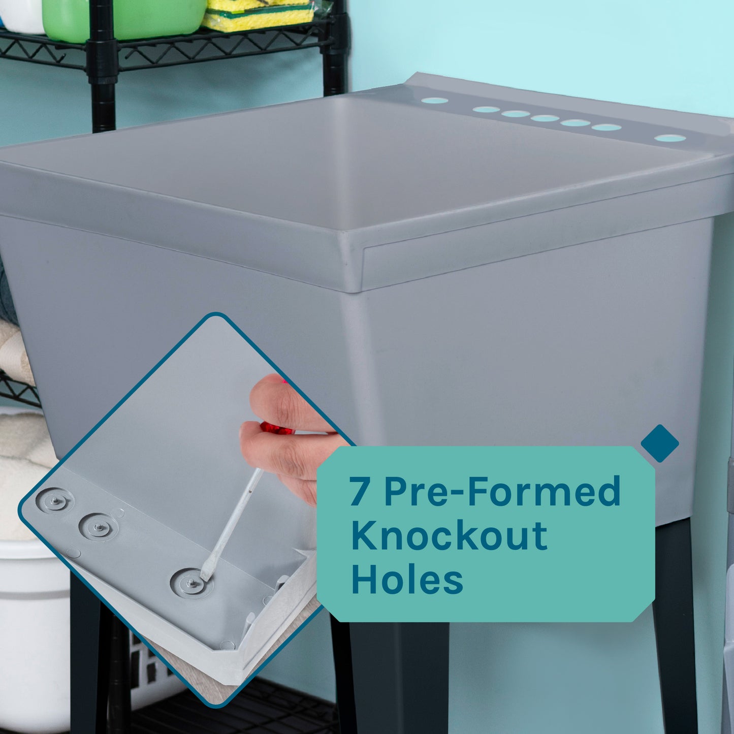 Tehila Standard Freestanding Grey Utility Sink with Black Finish High-Arc Pull-Down Faucet and Soap Dispenser - Utility sinks vanites Tehila