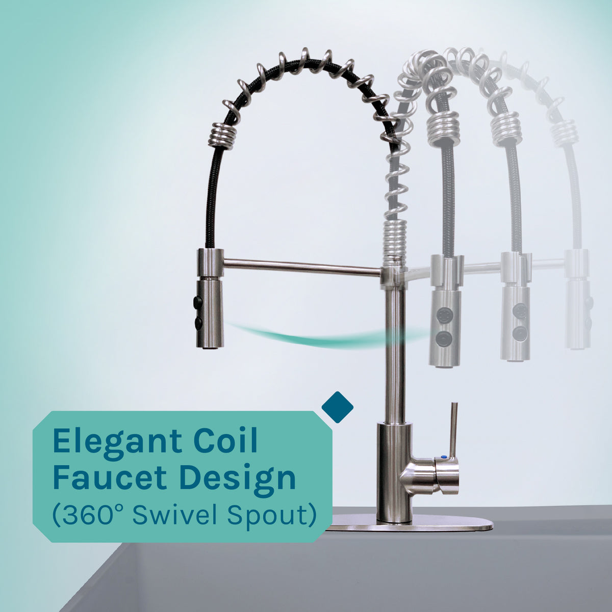 Tehila Standard Freestanding Grey Utility Sink with Stainless Steel Finish High-Arc Coil Pull-Down Faucet - Utility sinks vanites Tehila