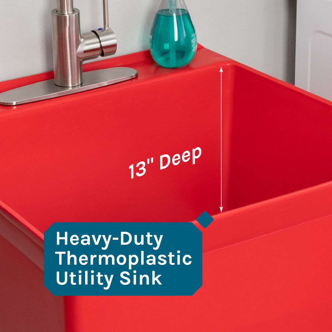 Tehila Standard Freestanding Red Utility Sink with Stainless Steel Finish High-Arc Coil Pull-Down Faucet - Utility sinks vanites Tehila
