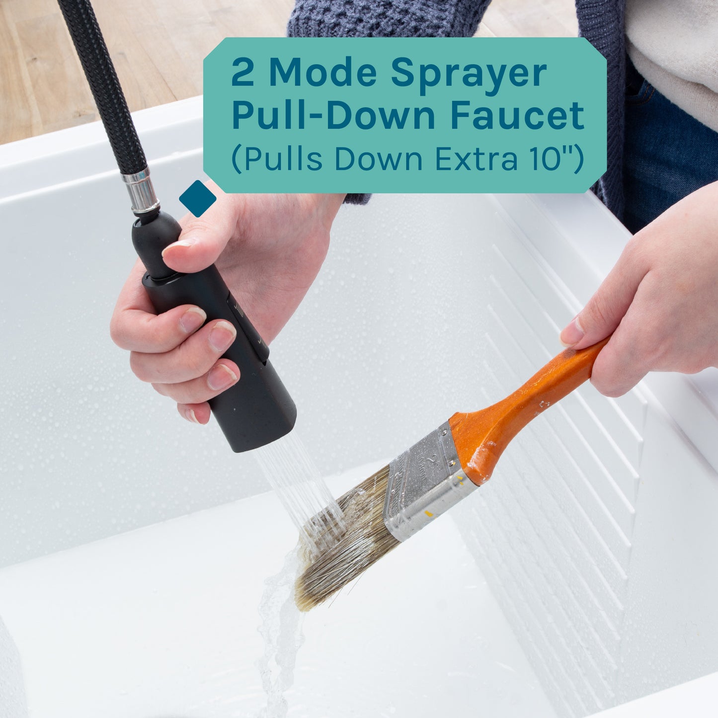 Tehila Black Vanity Cabinet and White Utility Sink with Black Finish High-Arc Pull-Down Faucet - Utility sinks vanites Tehila