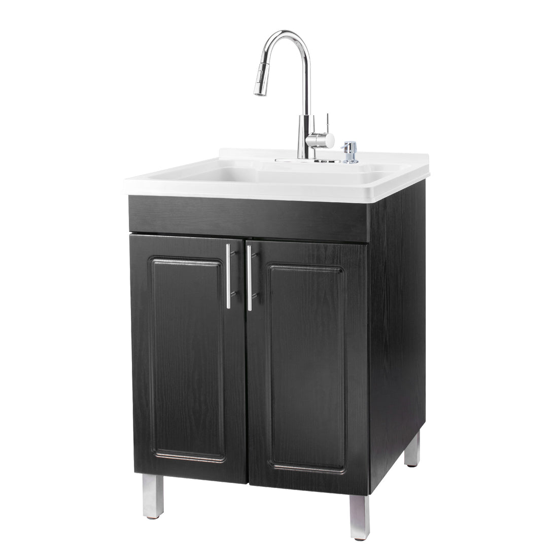Tehila Black Vanity Cabinet and White Utility Sink with Chrome Finish High-Arc Pull-Down Faucet - Utility sinks vanites Tehila