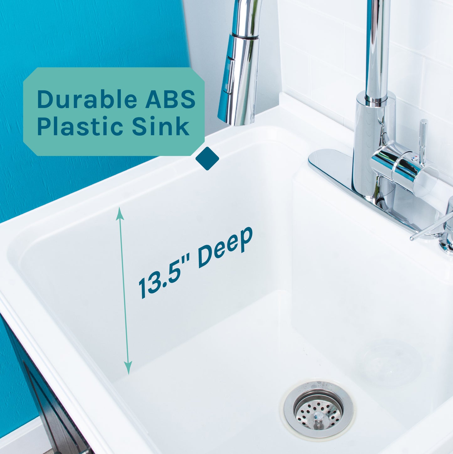 Tehila Black Vanity Cabinet and White Utility Sink with Chrome Finish High-Arc Pull-Down Faucet - Utility sinks vanites Tehila