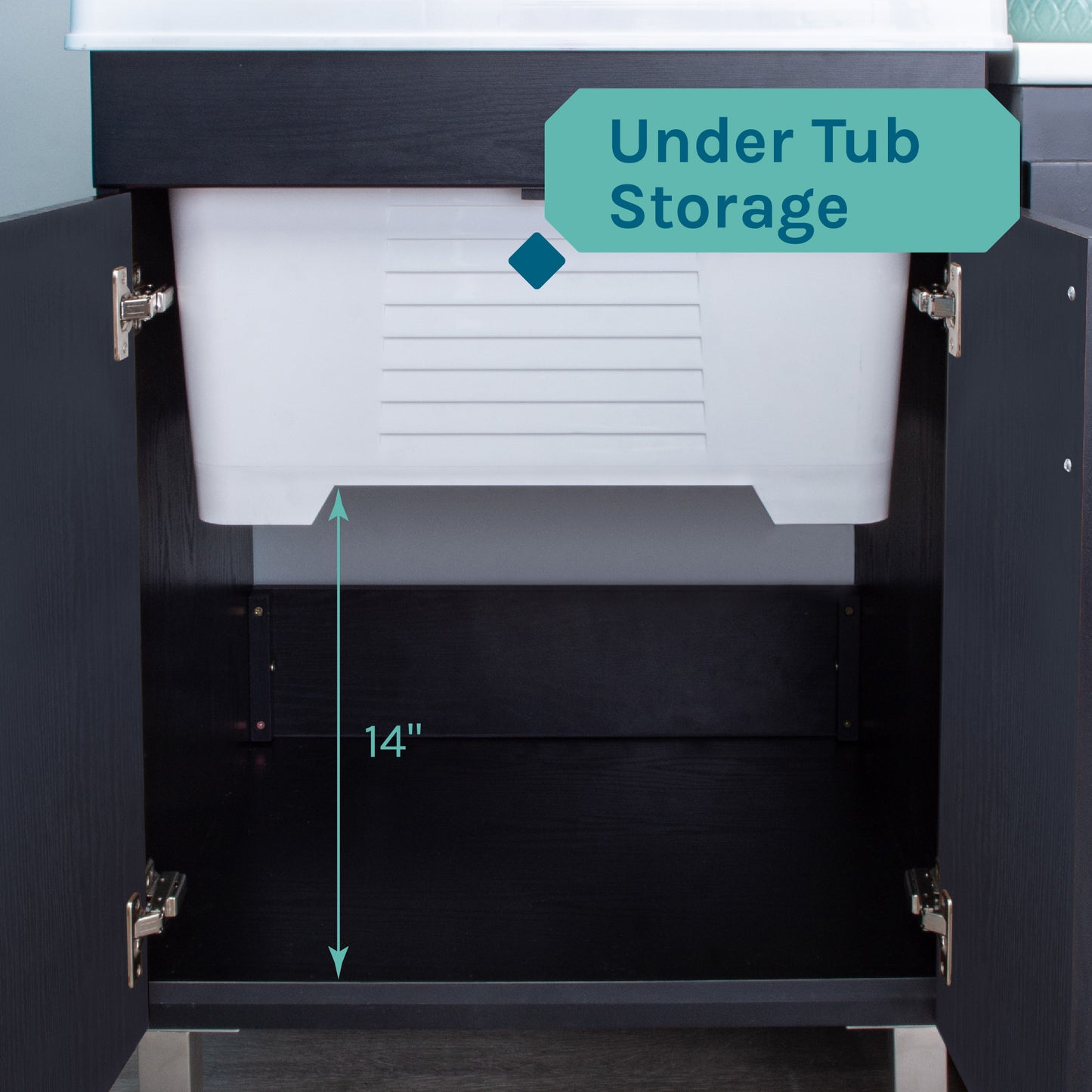 Tehila Black Vanity Cabinet and White Utility Sink with Stainless Steel Finish High-Arc Pull-Down Faucet - Utility sinks vanites Tehila