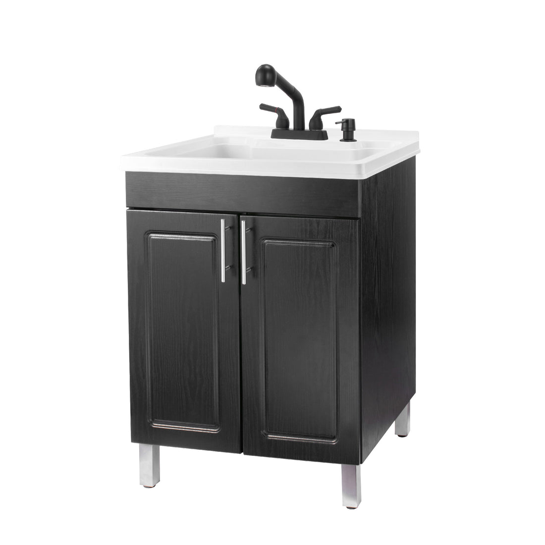 Tehila Black Vanity Cabinet and White Utility Sink with Black Finish Pull-Out Faucet - Utility sinks vanites Tehila