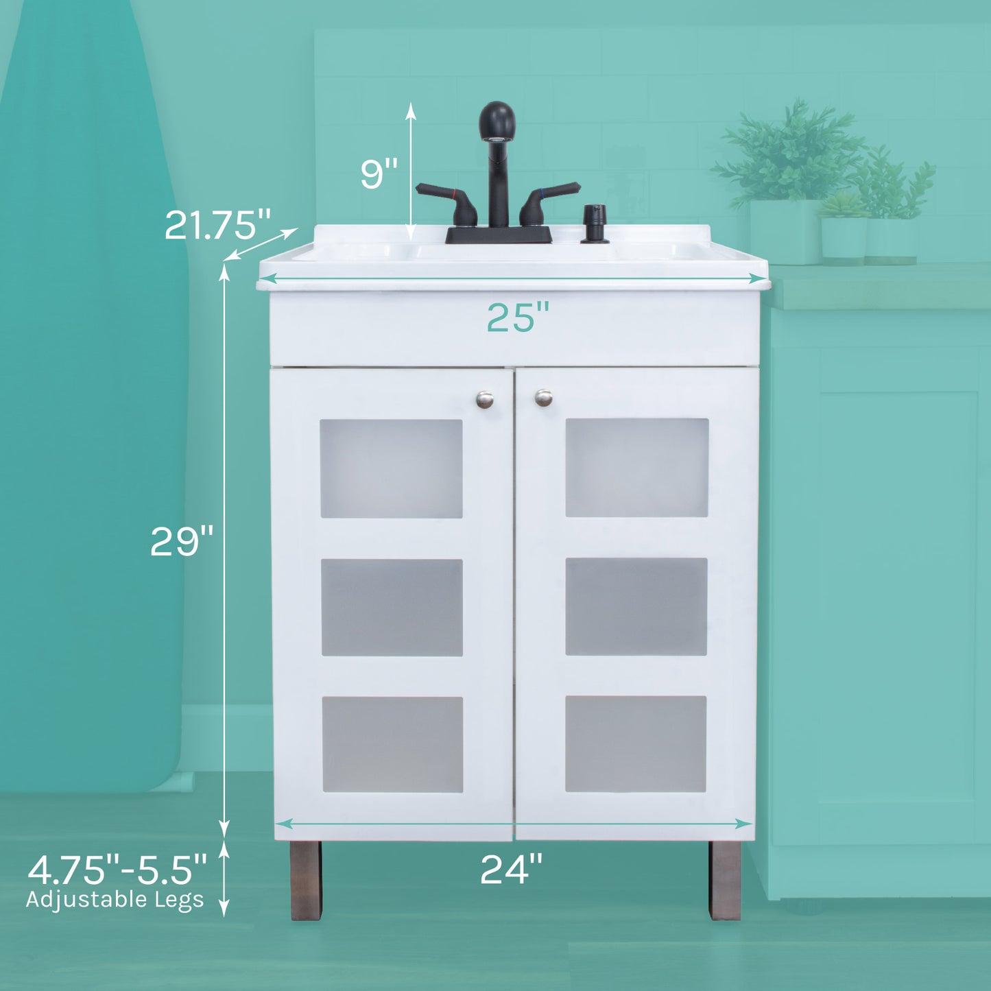 Tehila White Vanity Cabinet and White Utility Sink with Black Finish Pull-Out Faucet - Utility sinks vanites Tehila