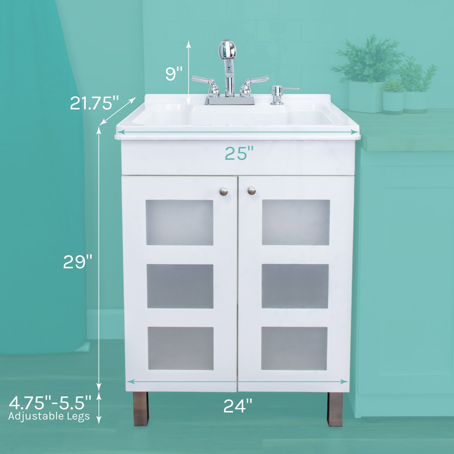 Tehila White Vanity Cabinet and White Utility Sink with Chrome Finish Pull-Out Faucet - Utility sinks vanites Tehila