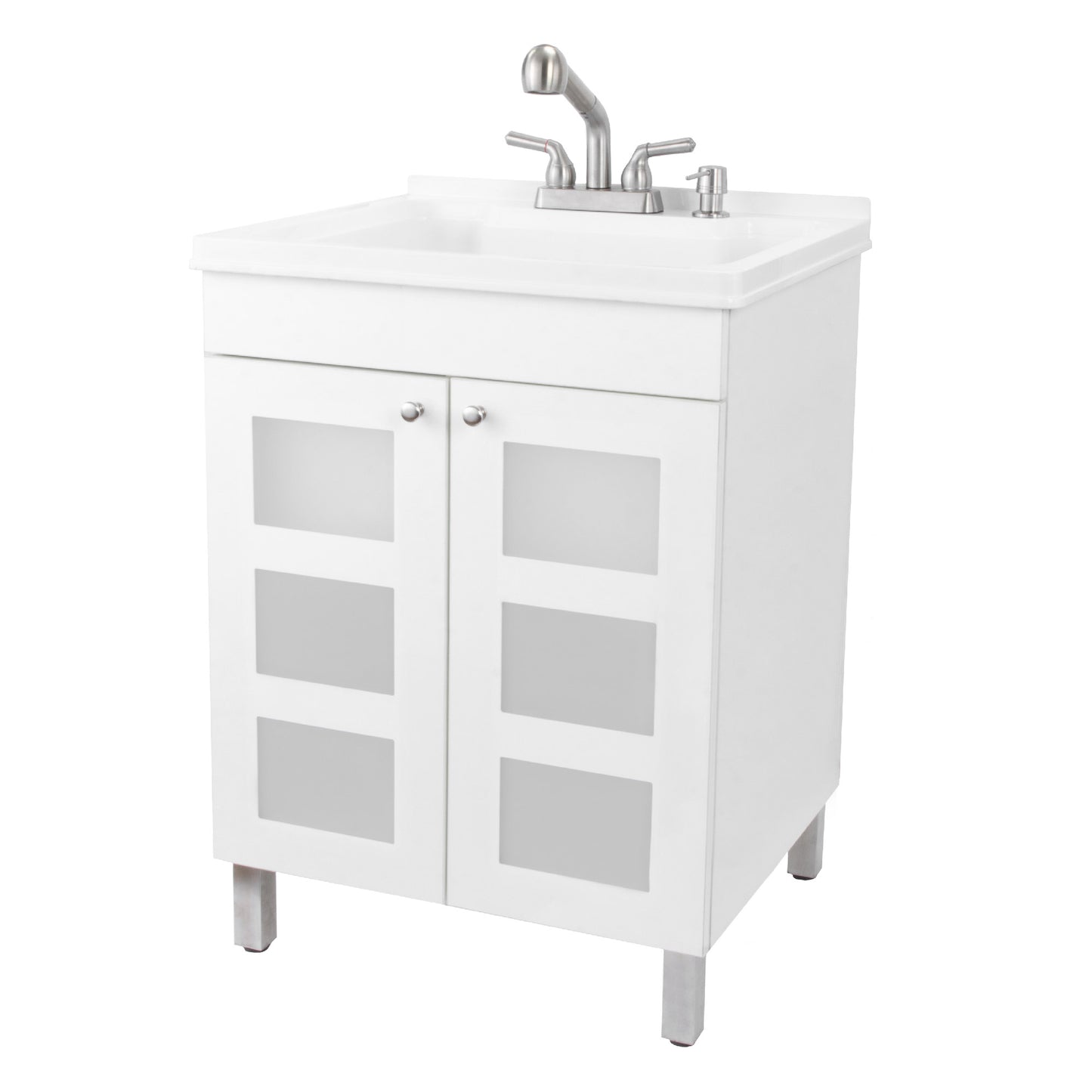 Tehila White Vanity Cabinet and White Utility Sink with Stainless Steel Finish Pull-Out Faucet - Utility sinks vanites Tehila