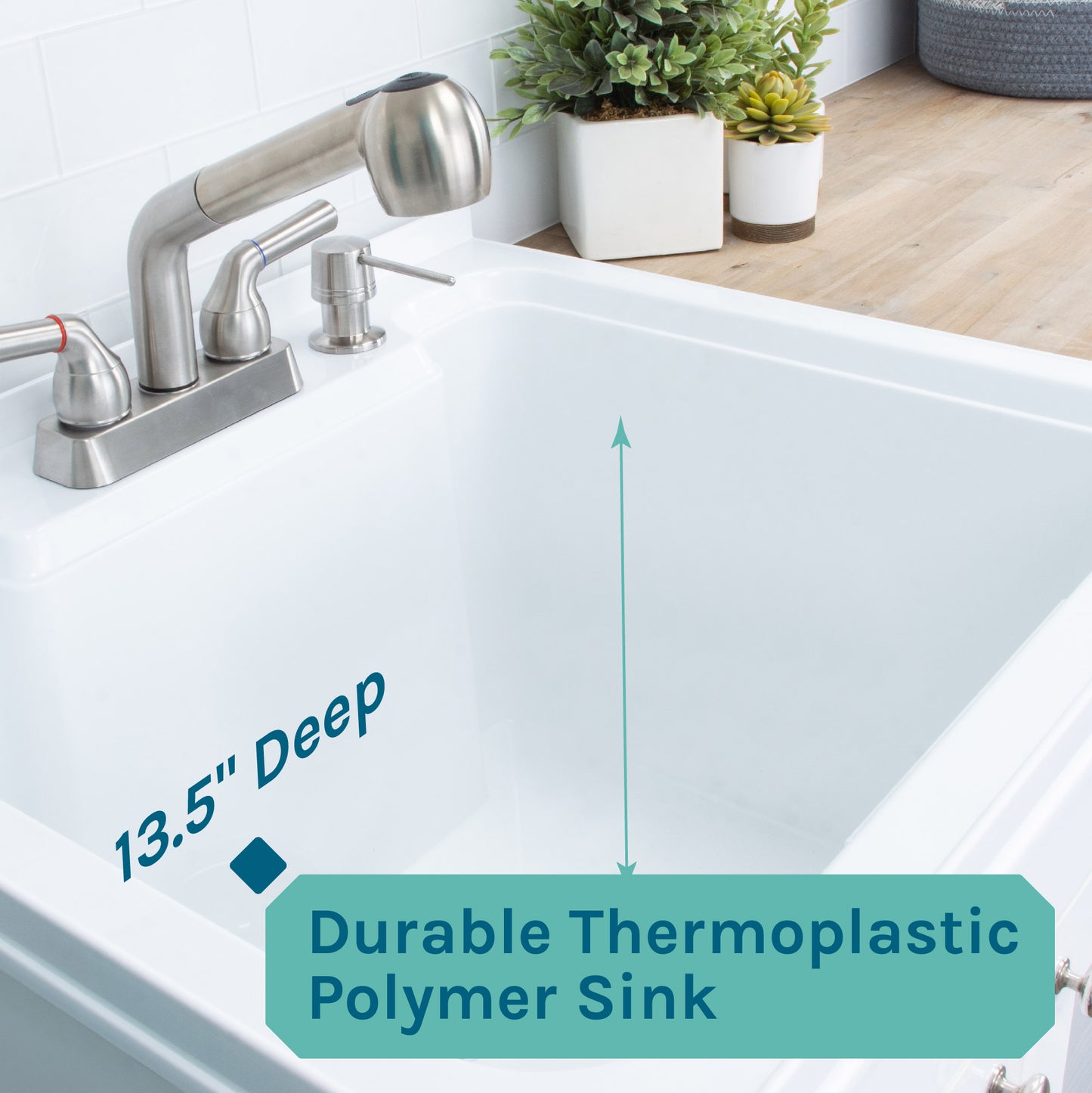 Tehila White Vanity Cabinet and White Utility Sink with Stainless Steel Finish Pull-Out Faucet - Utility sinks vanites Tehila