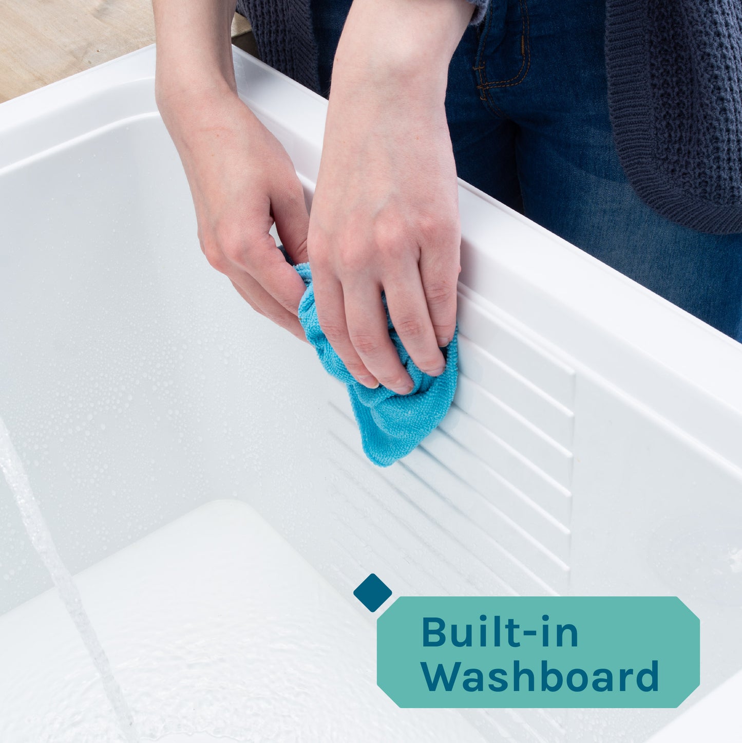 Tehila White Vanity Cabinet and White Utility Sink with Stainless Steel Finish Pull-Out Faucet - Utility sinks vanites Tehila