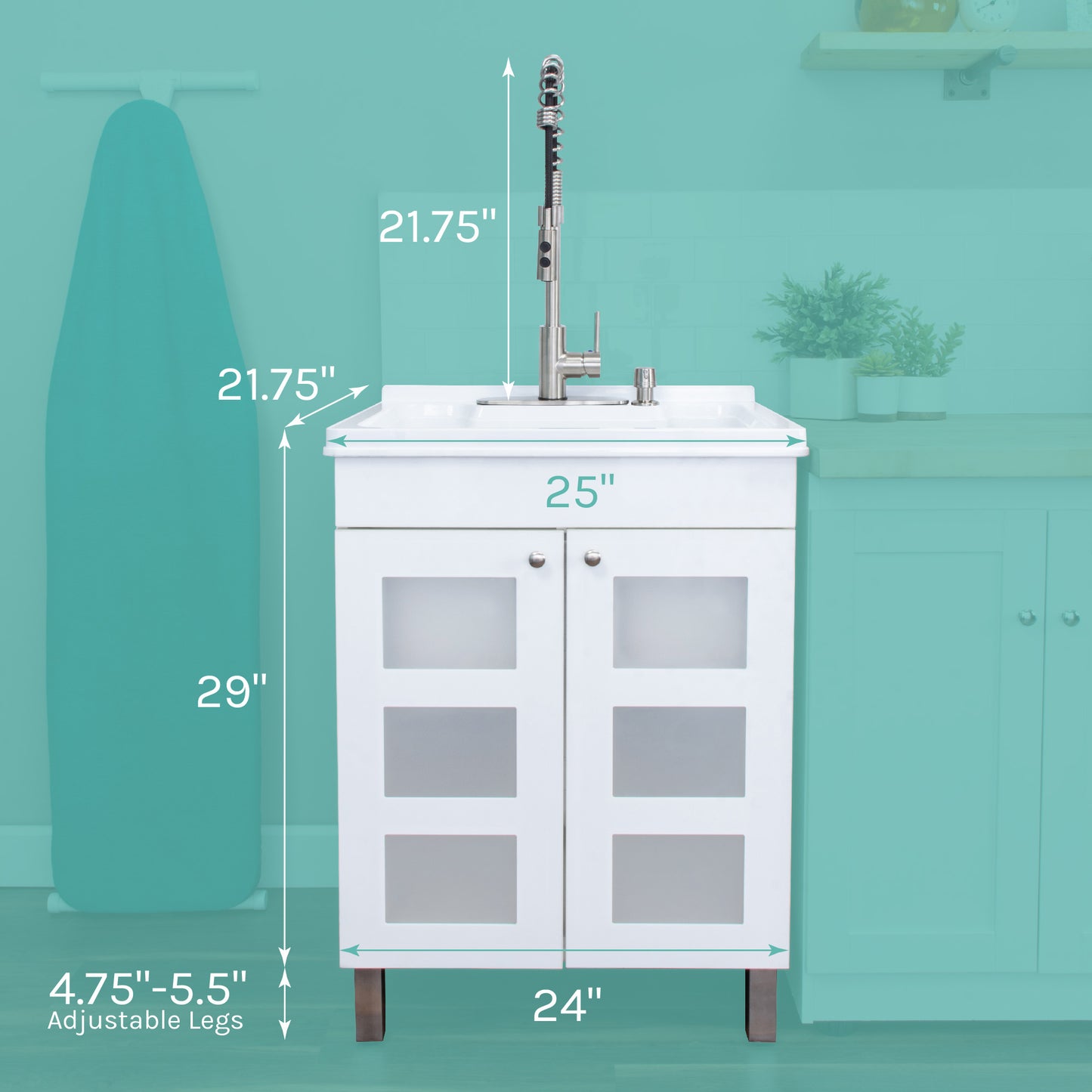 Tehila White Vanity Cabinet and White Utility Sink with Stainless Steel Finish High-Arc Coil Pull-Down Faucet - Utility sinks vanites Tehila