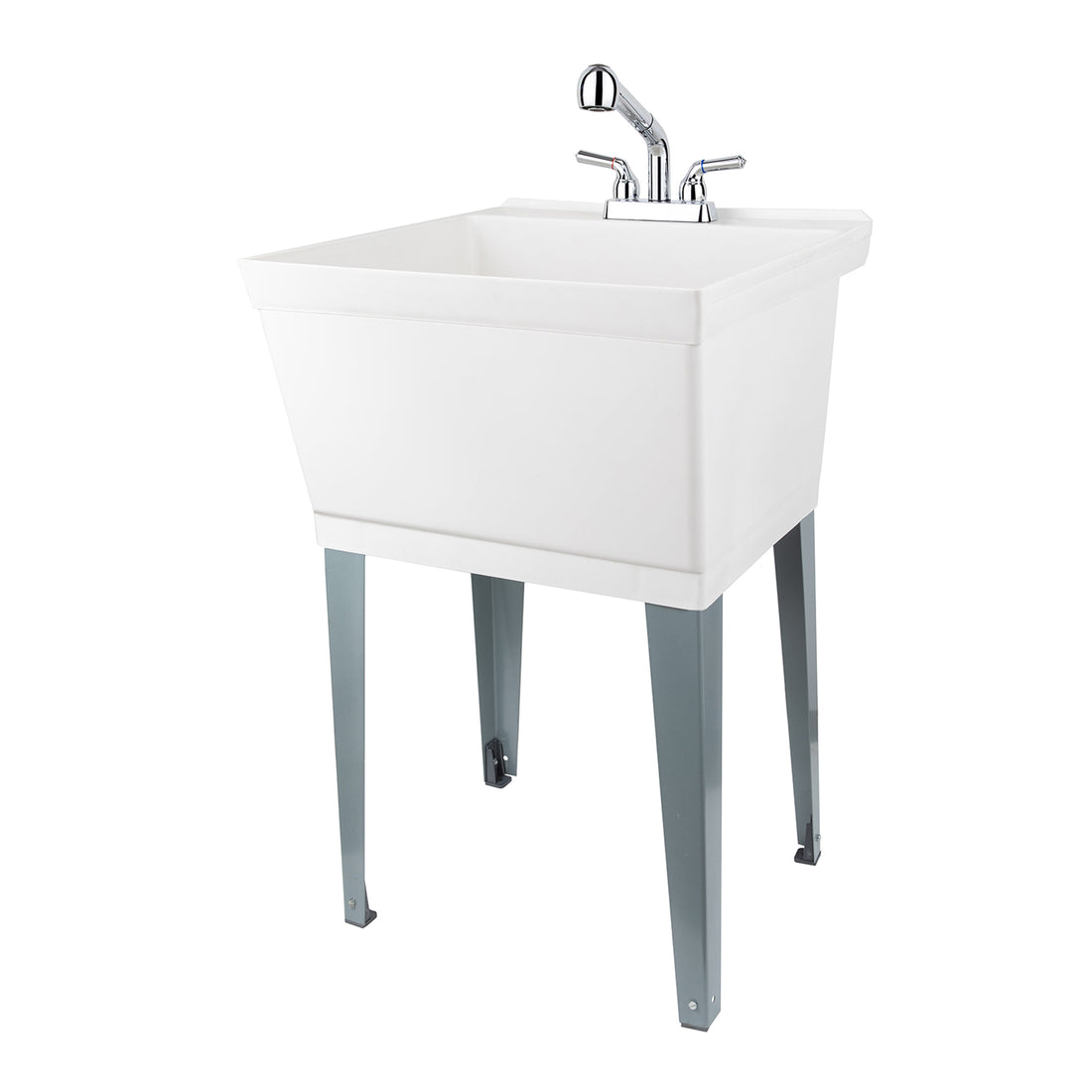 Tehila Standard Freestanding White Utility Sink with Chrome Finish Pull-Out Faucet - Utility sinks vanites Tehila
