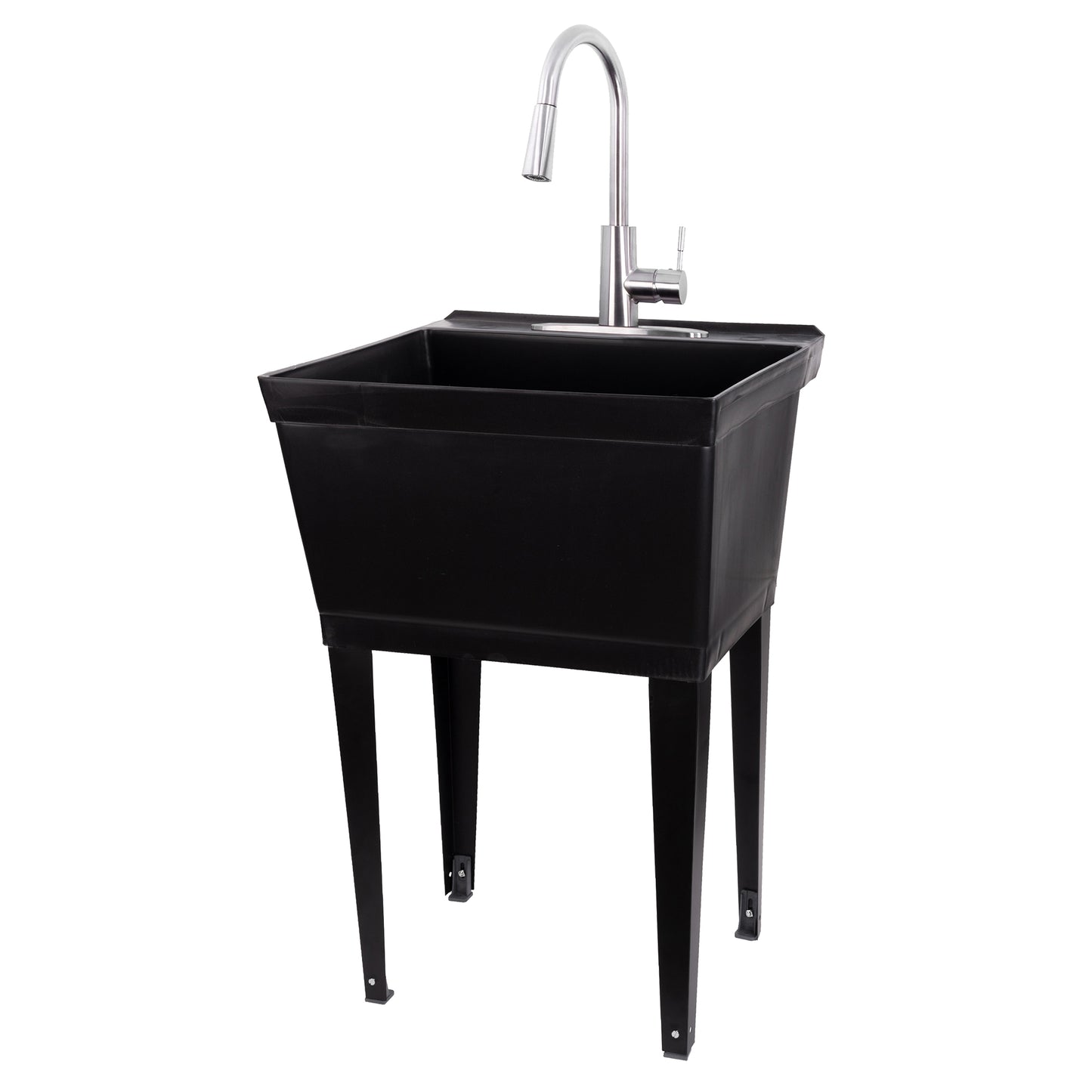 Tehila Standard Freestanding Black Utility Sink with Stainless Steel Finish High-Arc Pull-Down Faucet - Utility sinks vanites Tehila