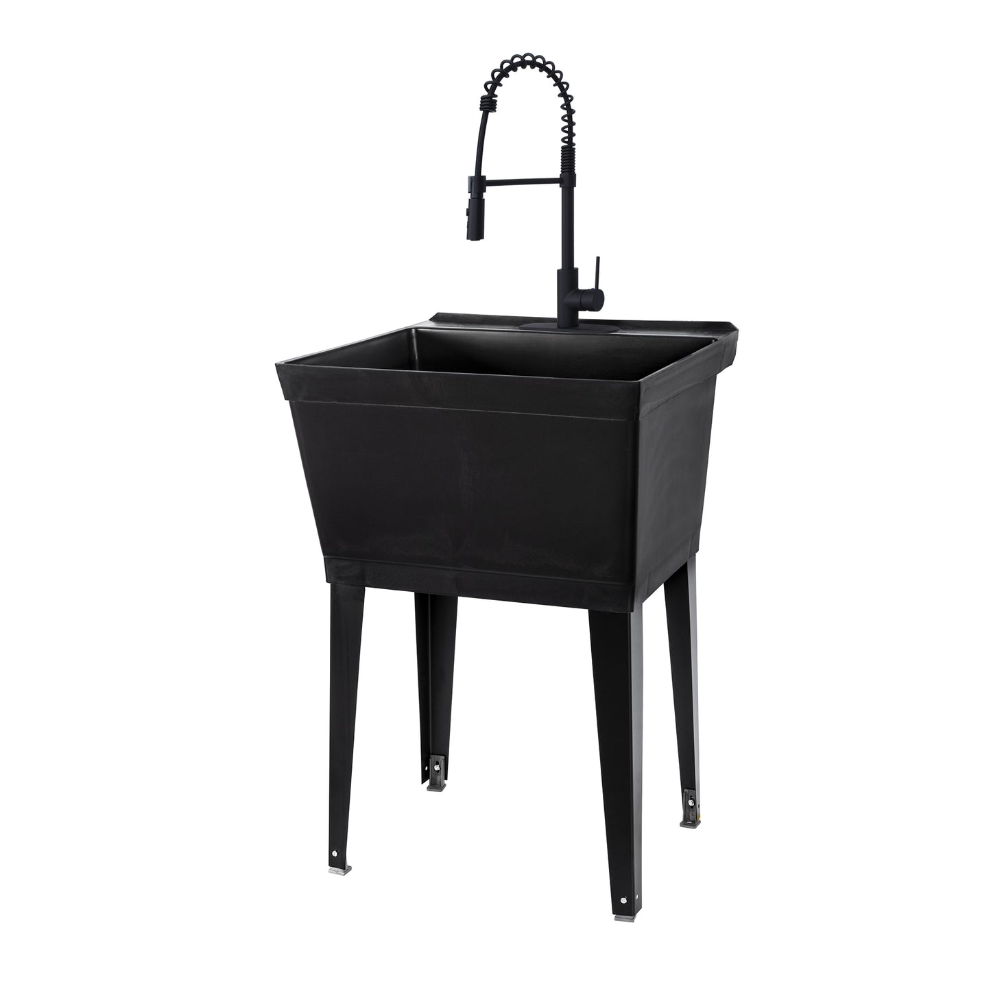 Tehila Standard Freestanding Black Utility Sink with Black Finish High-Arc Coil Pull-Down Faucet - Utility sinks vanites Tehila