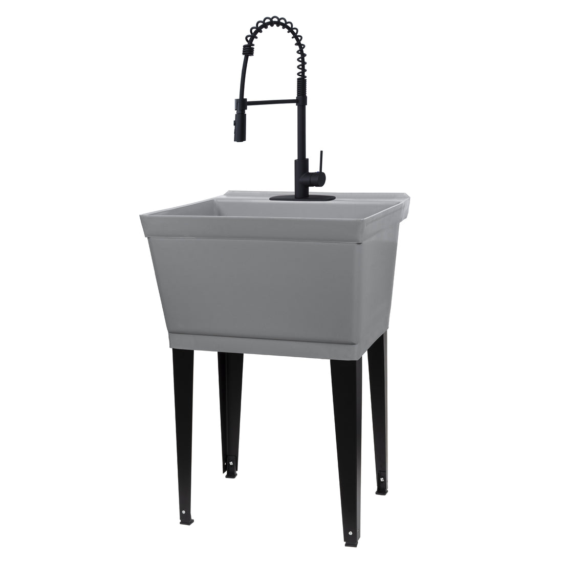 Tehila Standard Freestanding Grey Utility Sink with Black Finish High-Arc Coil Pull-Down Faucet - Utility sinks vanites Tehila