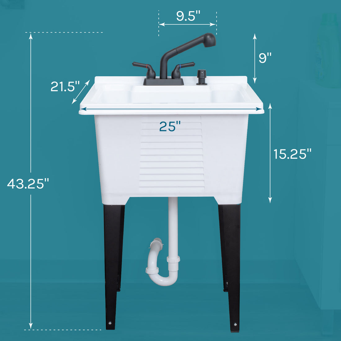 Tehila Luxe Freestanding White Utility Sink with Black Finish Pull-Out Faucet - Utility sinks vanites Tehila