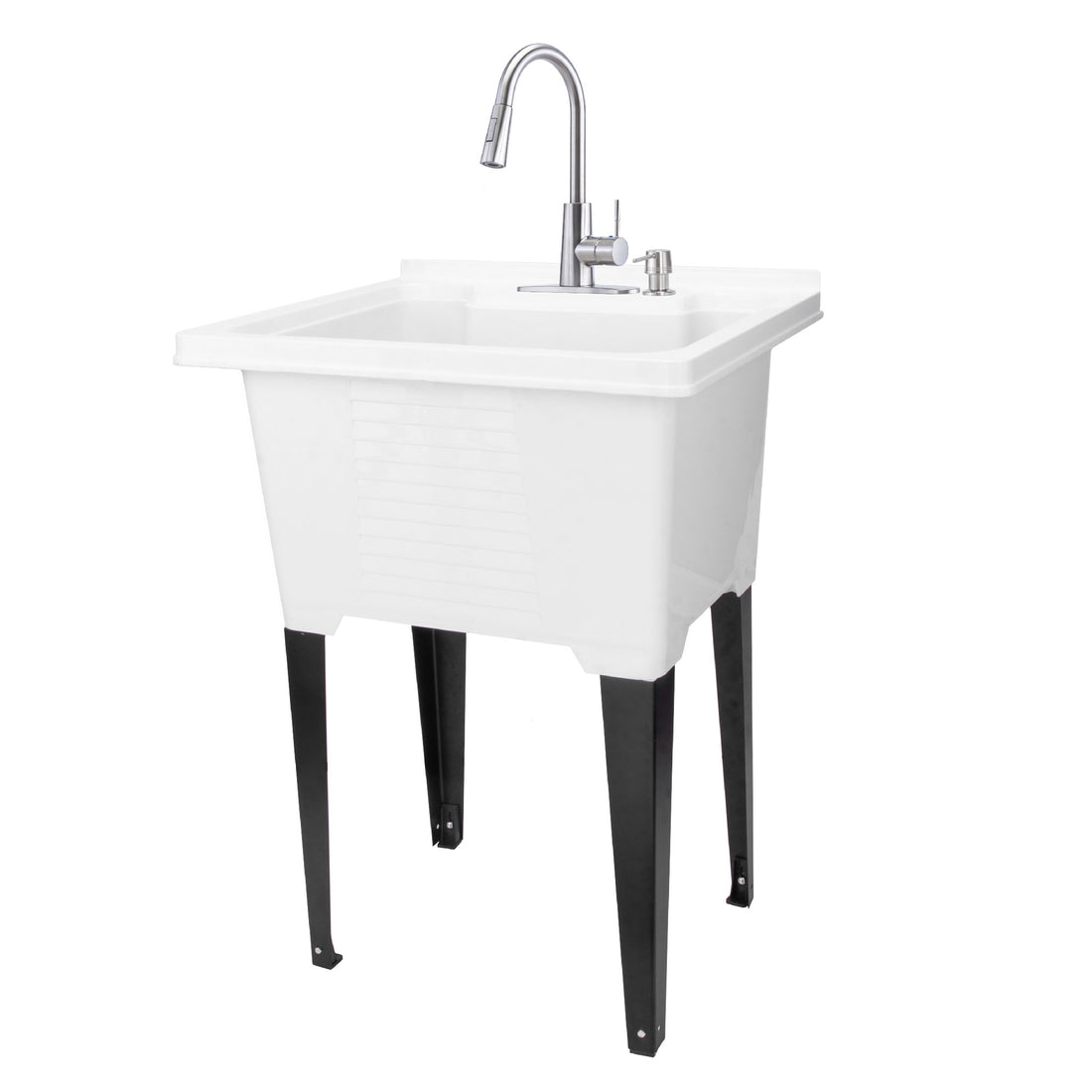 Tehila Luxe Freestanding White Utility Sink with Stainless Steel Finish High-Arc Pull-Down Faucet - Utility sinks vanites Tehila