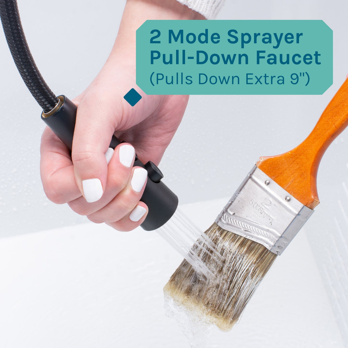 Tehila Luxe Freestanding White Utility Sink with Black Finish High-Arc Coil Pull-Down Faucet - Utility sinks vanites Tehila