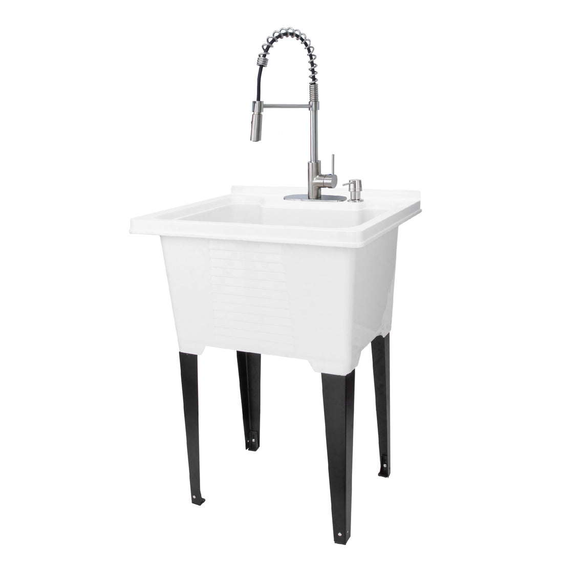 Tehila Luxe Freestanding White Utility Sink with Stainless Steel Finish High-Arc Coil Pull-Down Faucet - Utility sinks vanites Tehila