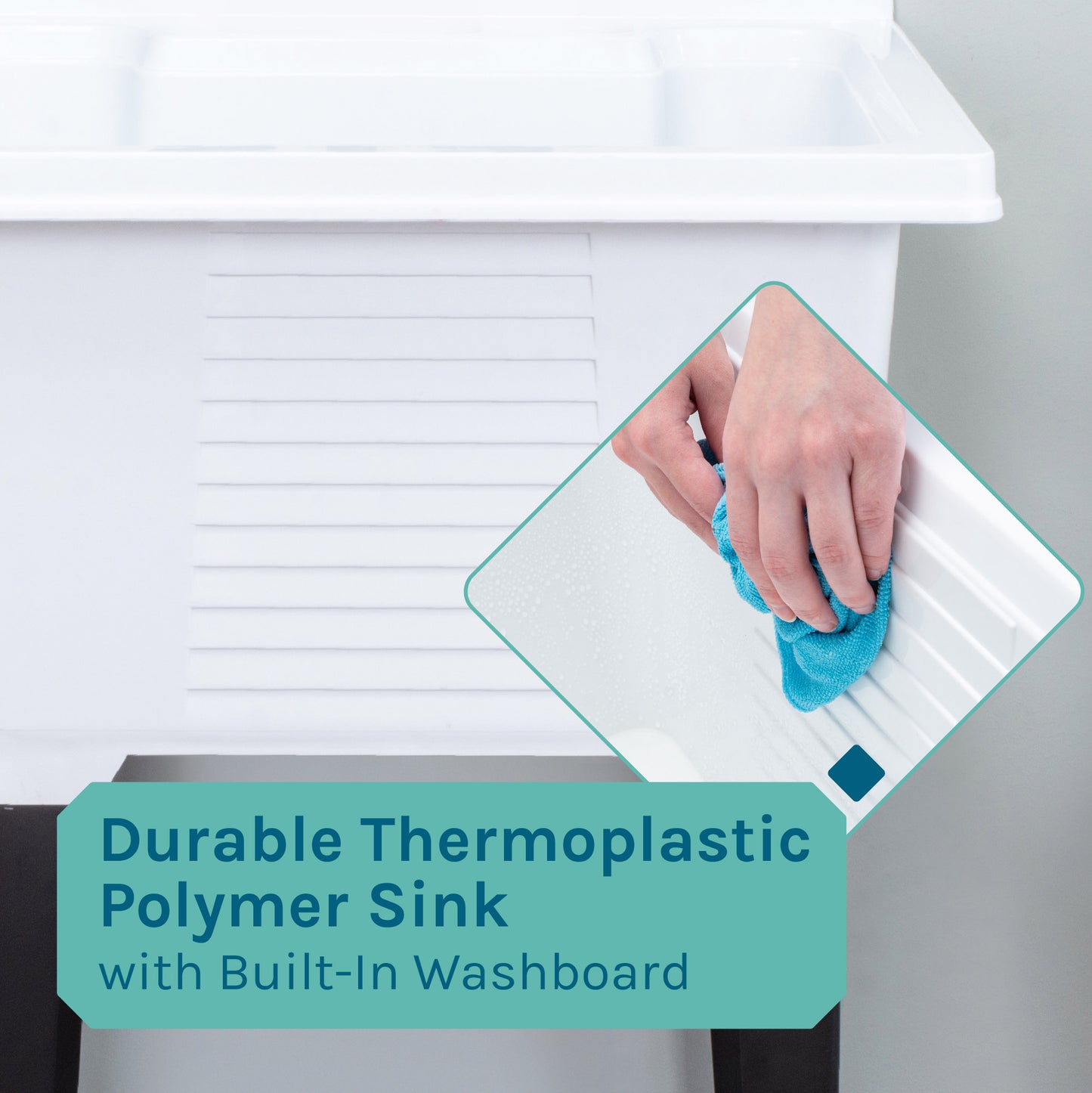 Tehila Luxe Freestanding White Utility Sink with Stainless Steel Finish High-Arc Coil Pull-Down Faucet - Utility sinks vanites Tehila