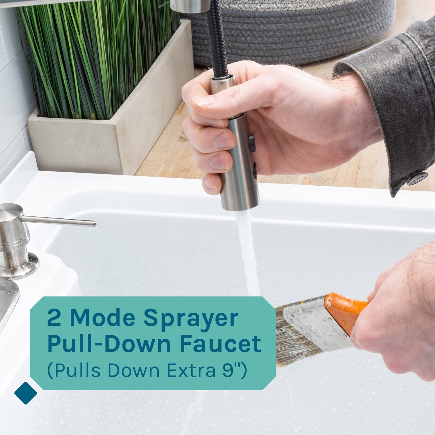 Tehila Luxe Freestanding White Utility Sink with Stainless Steel Finish High-Arc Coil Pull-Down Faucet - Utility sinks vanites Tehila