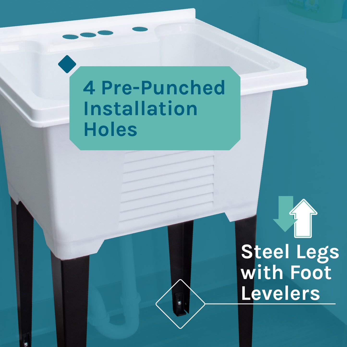 Tehila Luxe Freestanding White Utility Sink with Stainless Steel Finish High-Arc Coil Pull-Down Faucet - Utility sinks vanites Tehila