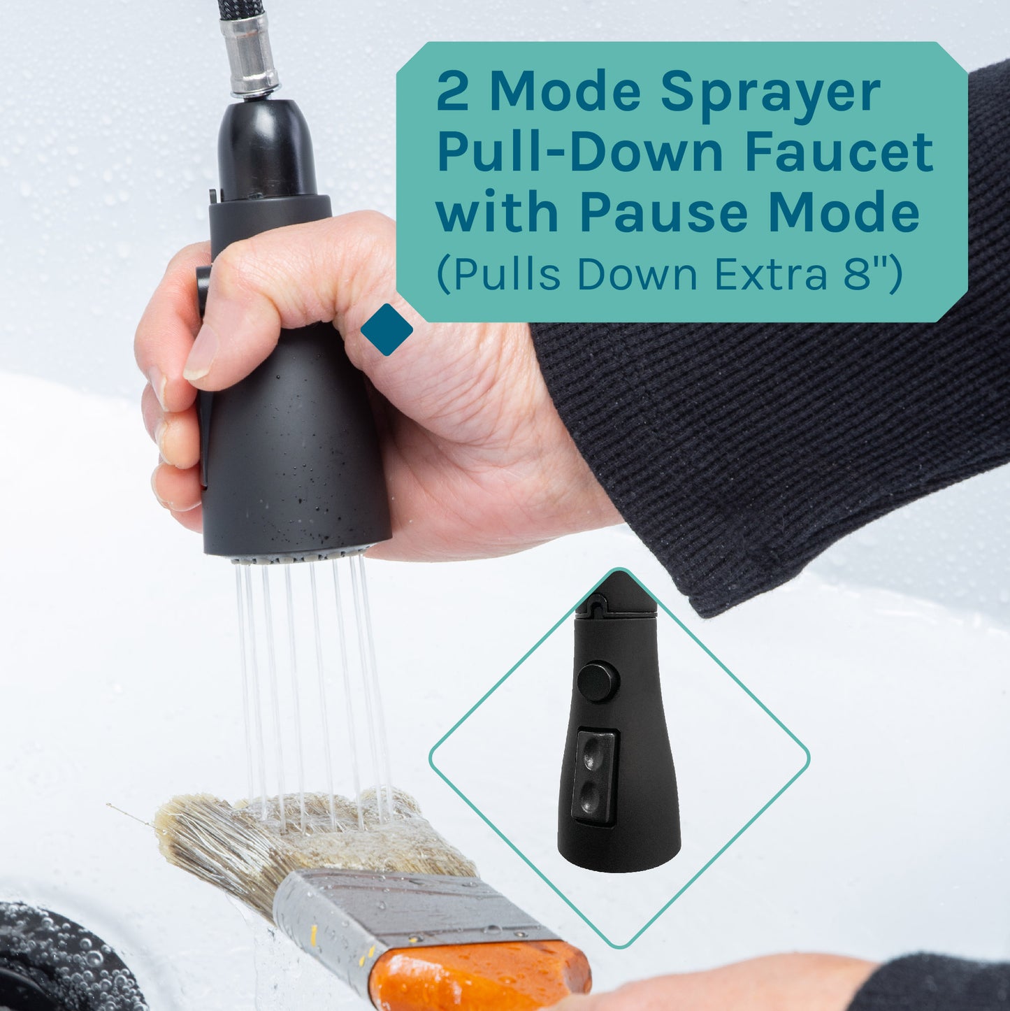 Tehila Luxe Freestanding White Utility Sink with Black Finish Low-Profile Pull-Down Faucet - Utility sinks vanites Tehila